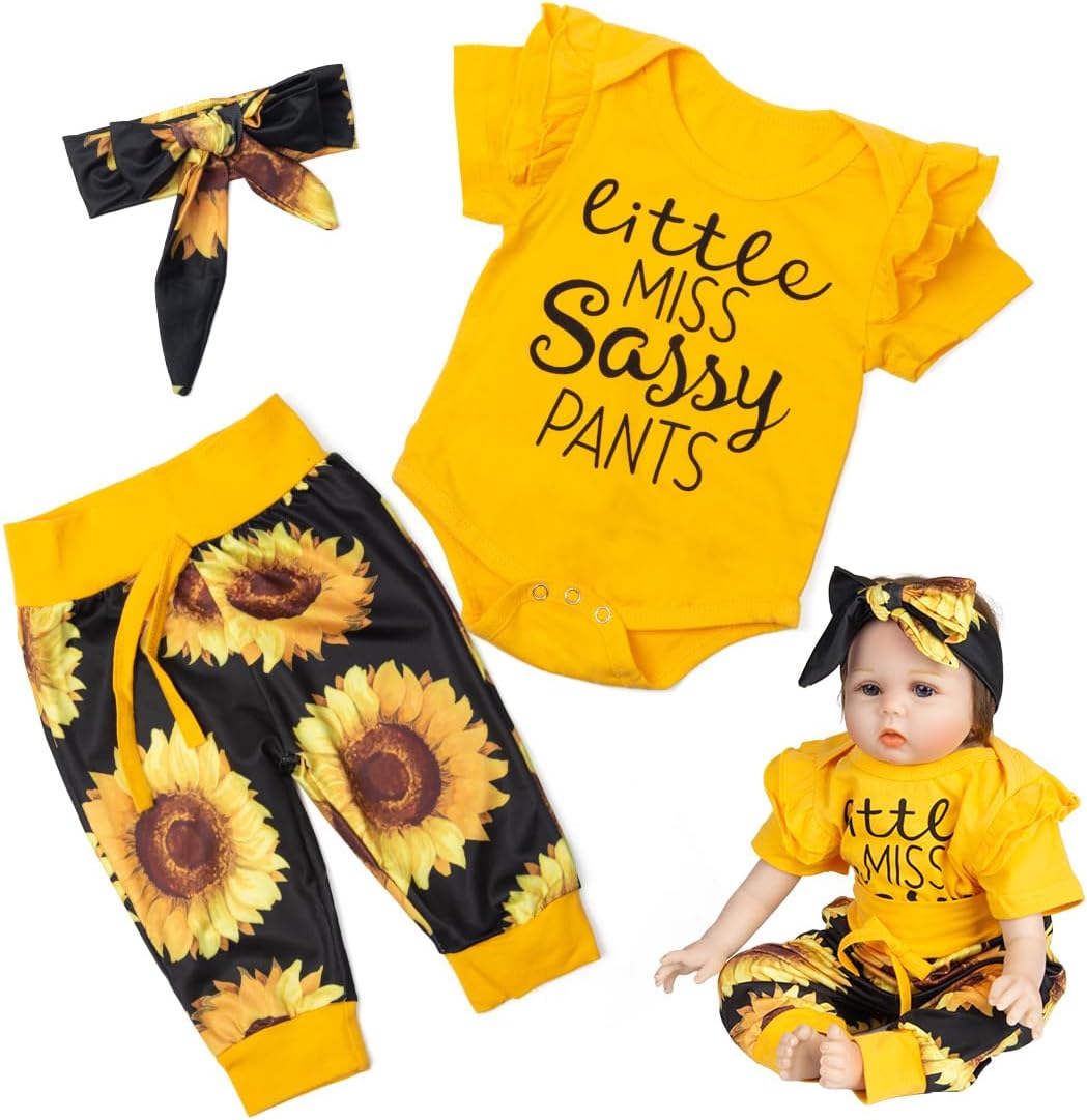 Ropa de muñecas Reborn de 20 a 22 pulgadas, trajes amarillos con patrones de girasoles recién nacidos recién nacidos, ropa a juego