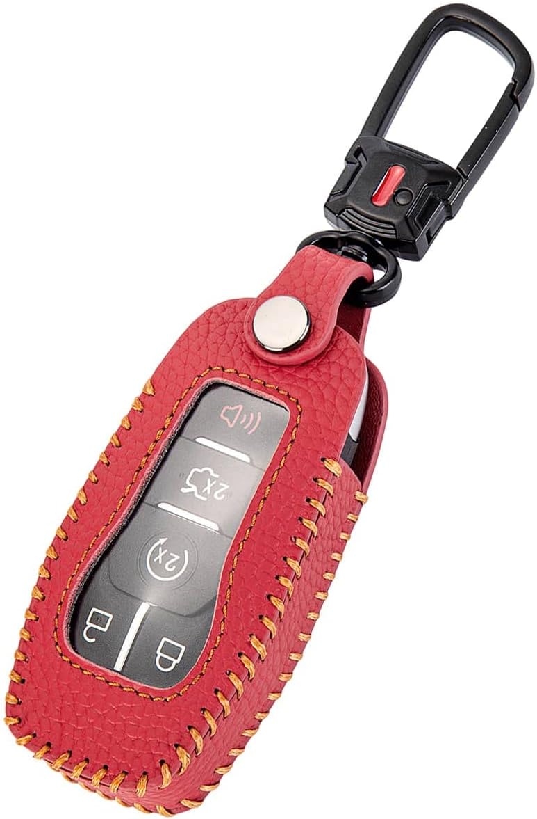 Funda de cuero para llavero Ford con llavero, funda protectora de cuero compatible con Ford Explorer Mustang Fusion F150 Edge Lincoln MKZ MKC