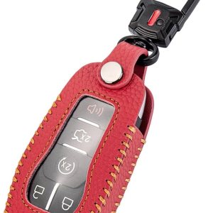Funda de cuero para llavero Ford con llavero, funda protectora de cuero compatible con Ford Explorer Mustang Fusion F150 Edge Lincoln MKZ MKC Funda de cuero para llavero Ford con llavero, funda protectora de cuero compatible con Ford Explorer Mustang Fusion F150 Edge Lincoln MKZ MKC