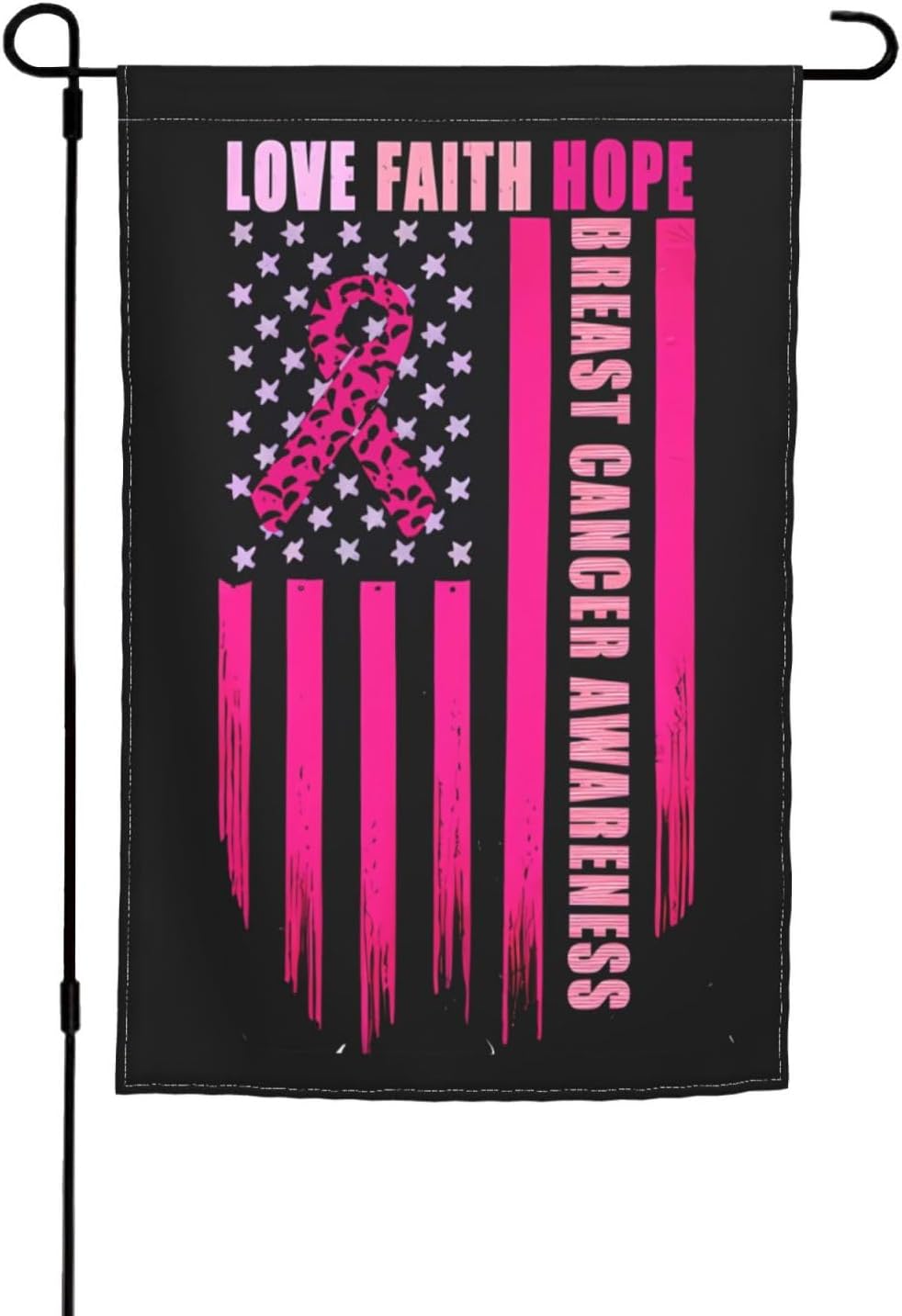 Bandera de jardín de concientización sobre el cáncer de mama para patio al aire libre, bandera estadounidense vertical de doble cara, decoración al