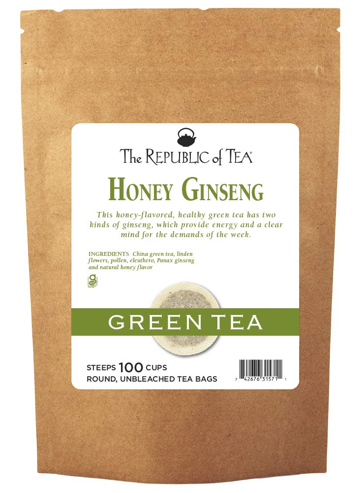 The Republic of Tea Super Recambio de miel de ginseng verde, 100 bolsas de té