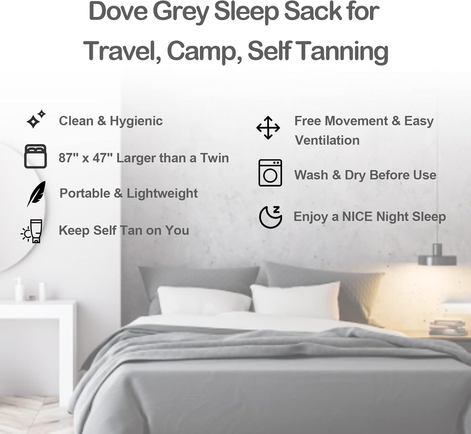 Travel Sheet Sleep Sack Adult, Self Tanning Sleep Bed Sheet Protector, Travel Sleeping Bag for Hotels, Camping Sleeping Bag Liner, Sleep Sack for