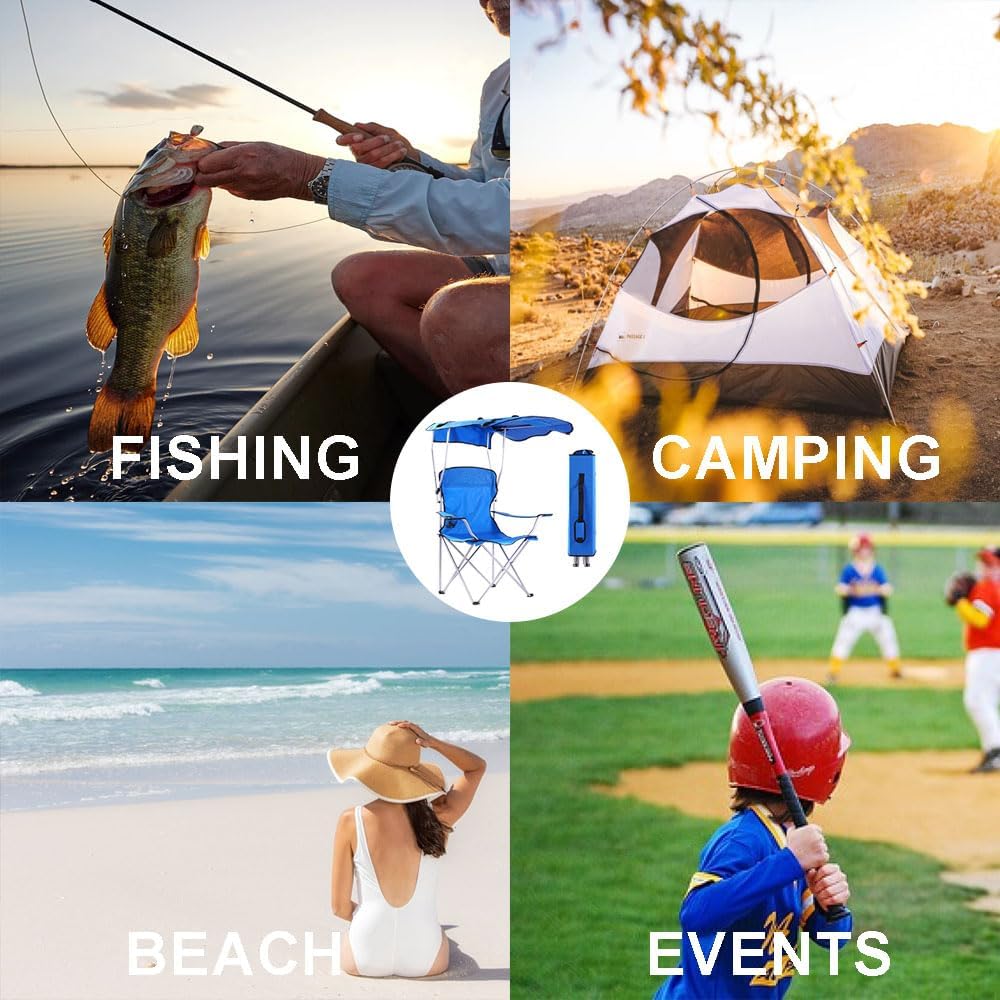CozyBox – Silla portátil con toldo de sombra, sillas de playa para adultos, toldo, asiento de campamento y sillas plegables para exteriores, sillas