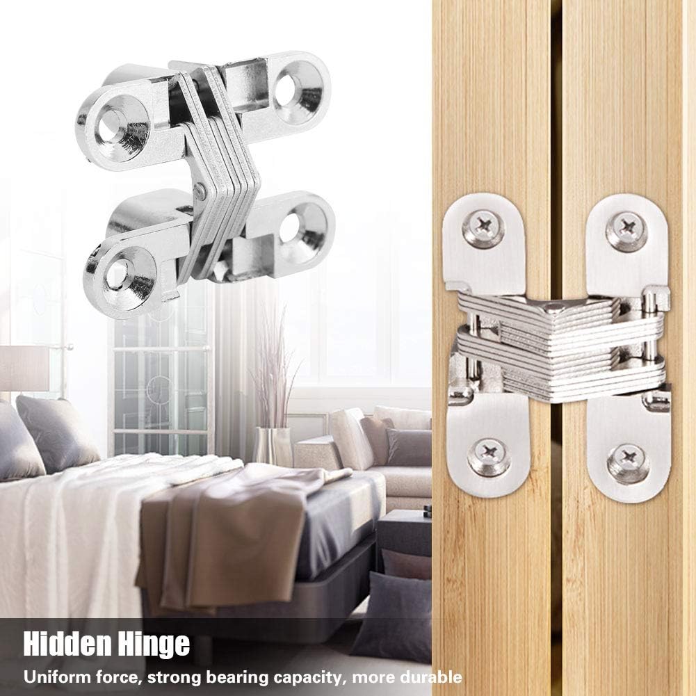 Bisagras ocultas de 180 grados, aleación de zinc invisible oculta bisagra de puerta cruzada para puerta de fácil instalación, kit de gabinete de