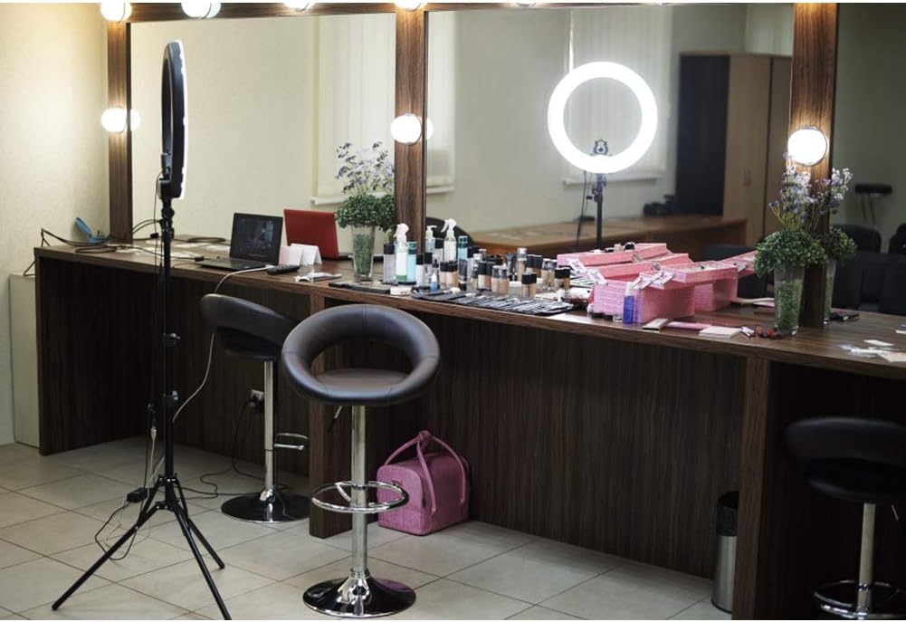 OERJU Fondo interior para sala de maquillaje de 5 x 3 pies para fotografía, moderno salón profesional, espejo de maquillaje, cosméticos y