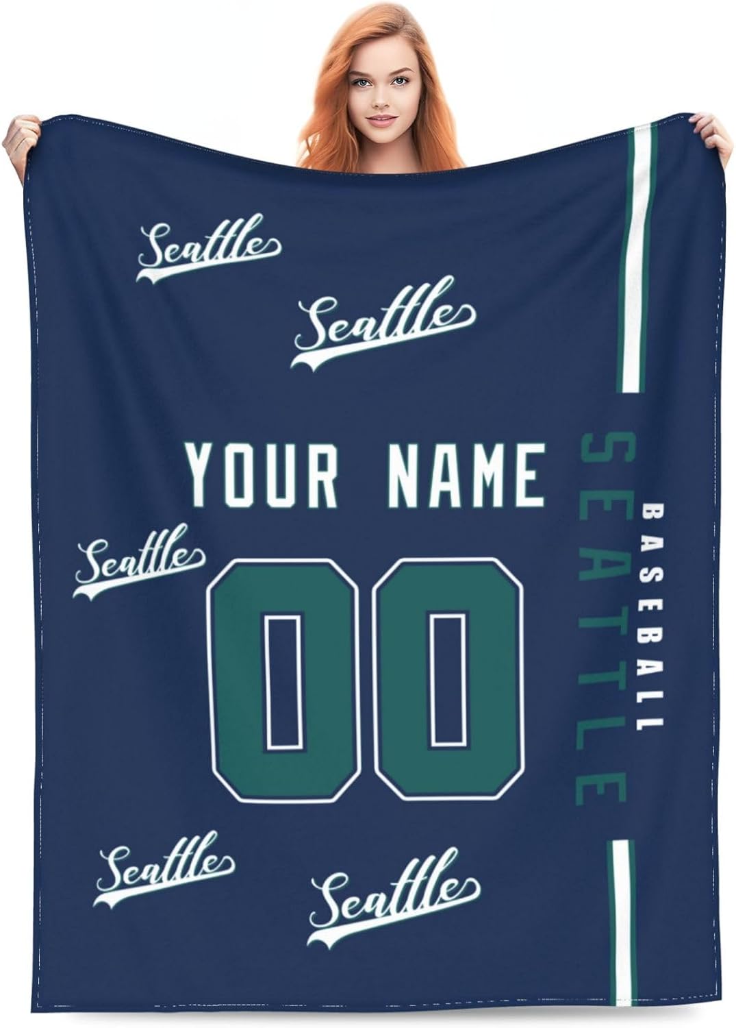 Rixeucey Seattle – Manta de franela personalizada para cama, sofá con nombre de número personalizado, para hombres, mujeres, niños, regalos para