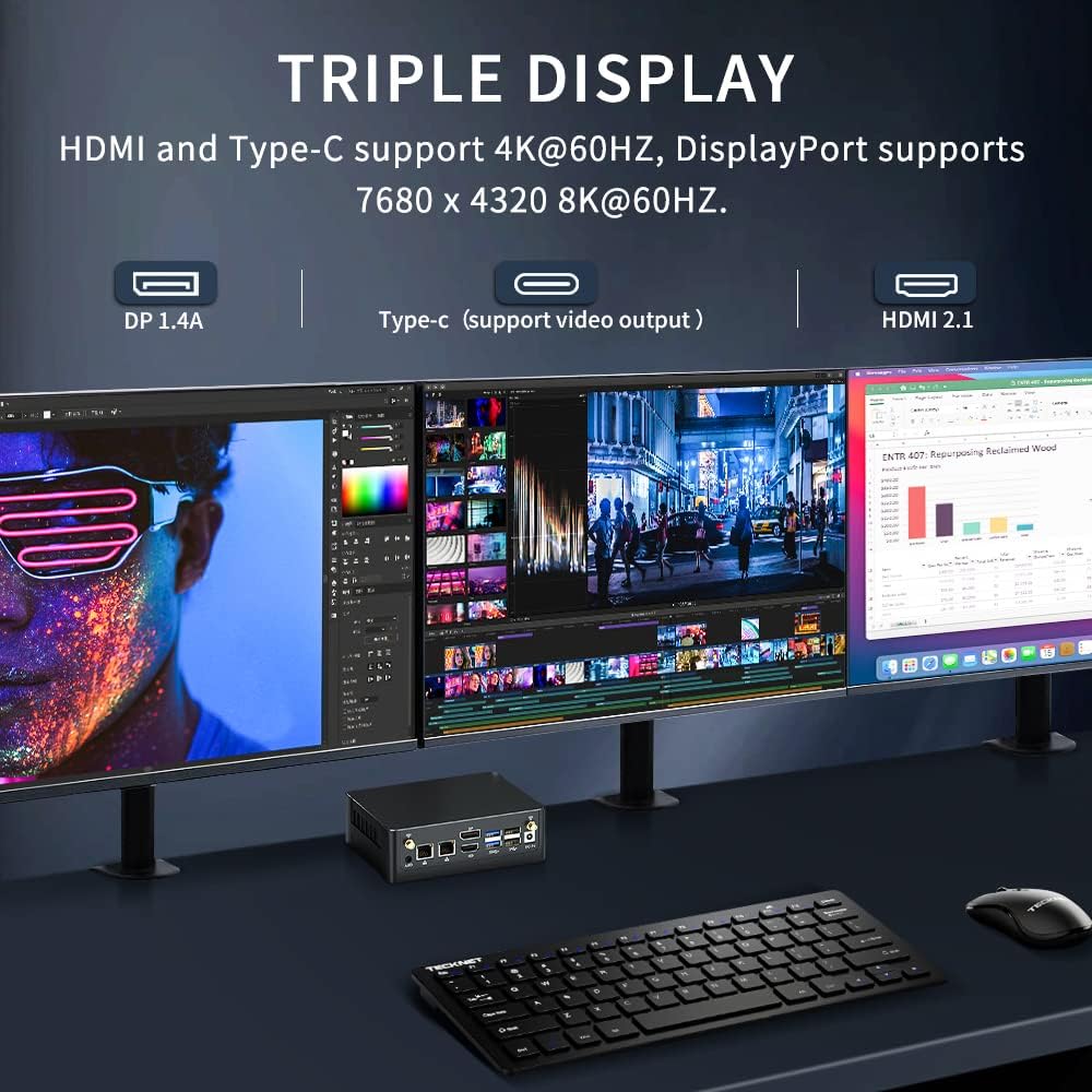 Mini PC i9-12900H hasta 5.0GHz, Mini computadoras de escritorio Windows 11 Pro (TPM2.0), 32G RAM 1T Pcie 4.0 SSD, pantalla triple DPHDMITipo-C, WiFi