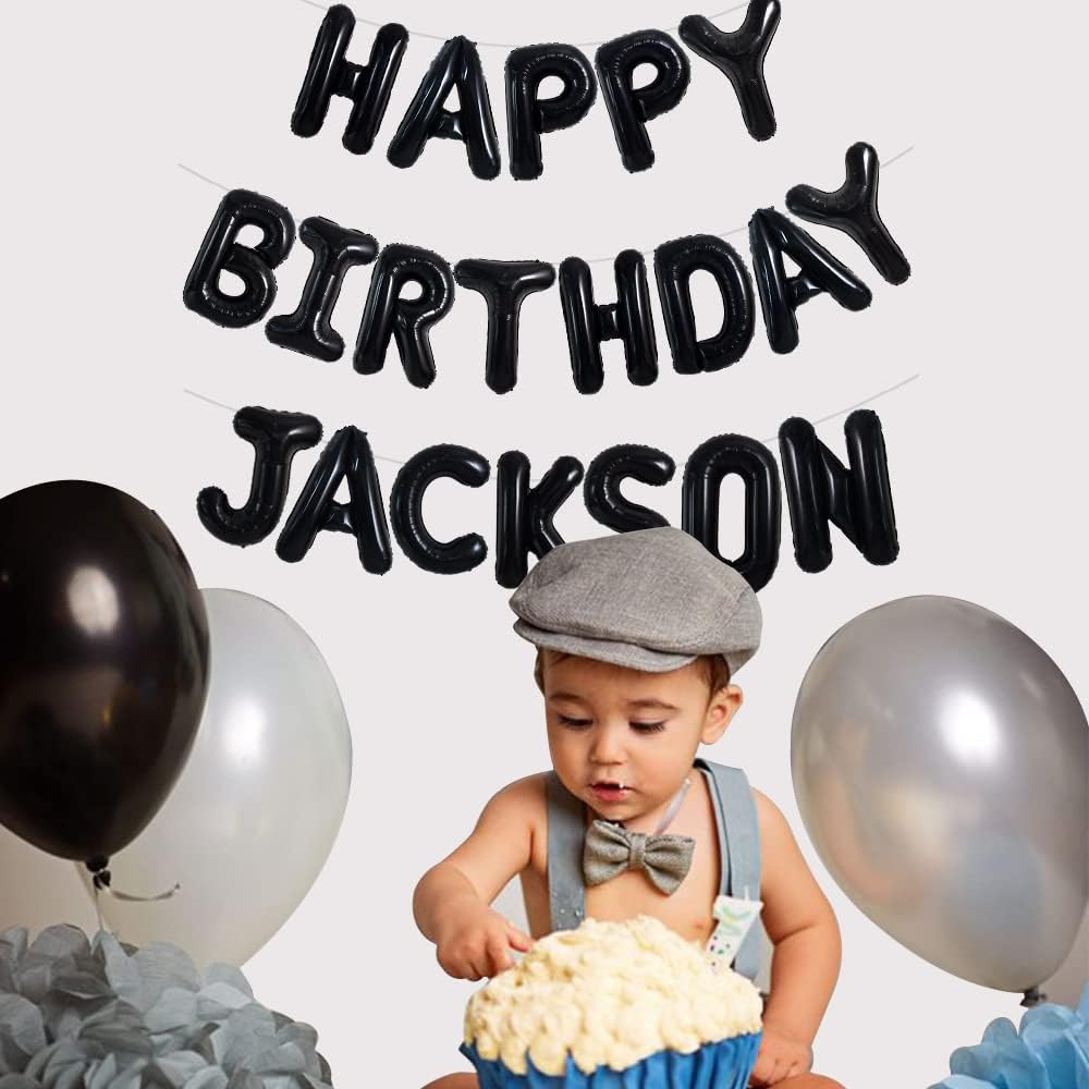 TONIFUL 65 globos de letras de la A a la Z personalizados con nombre de 16 pulgadas, globos negros de feliz cumpleaños y 2 juegos de globos de