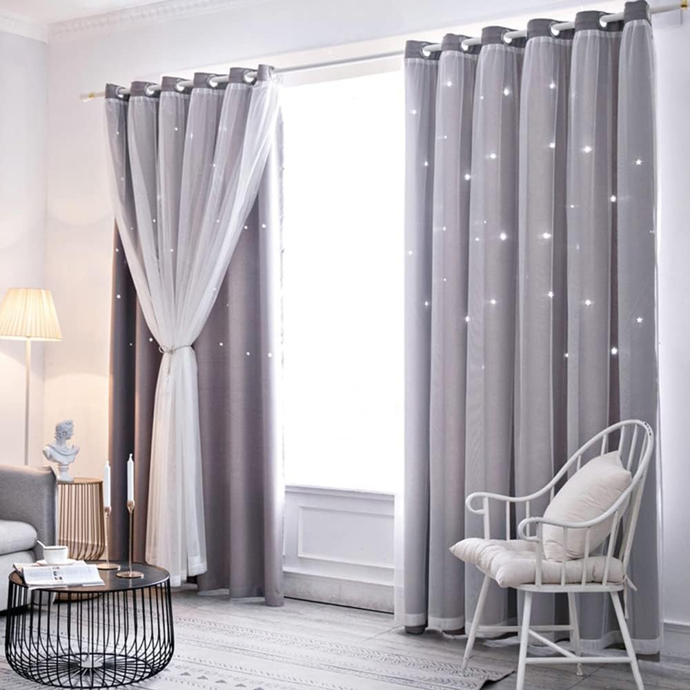 Tongcan Cortinas opacas con diseño de estrellas para dormitorio de niños, cortinas con ojales en la parte superior, para cuarto de bebé, sala de