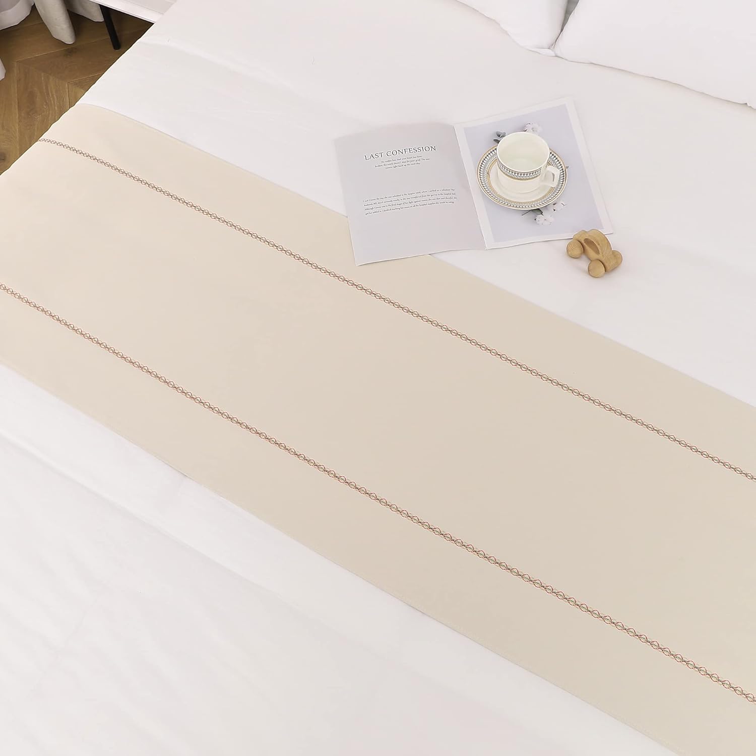 JADE POKE Camino de cama de 102.4 x 19.7 in para cama King, mantas para pie de cama, color beige, camino de cama, bufandas para dormitorio, hotel,