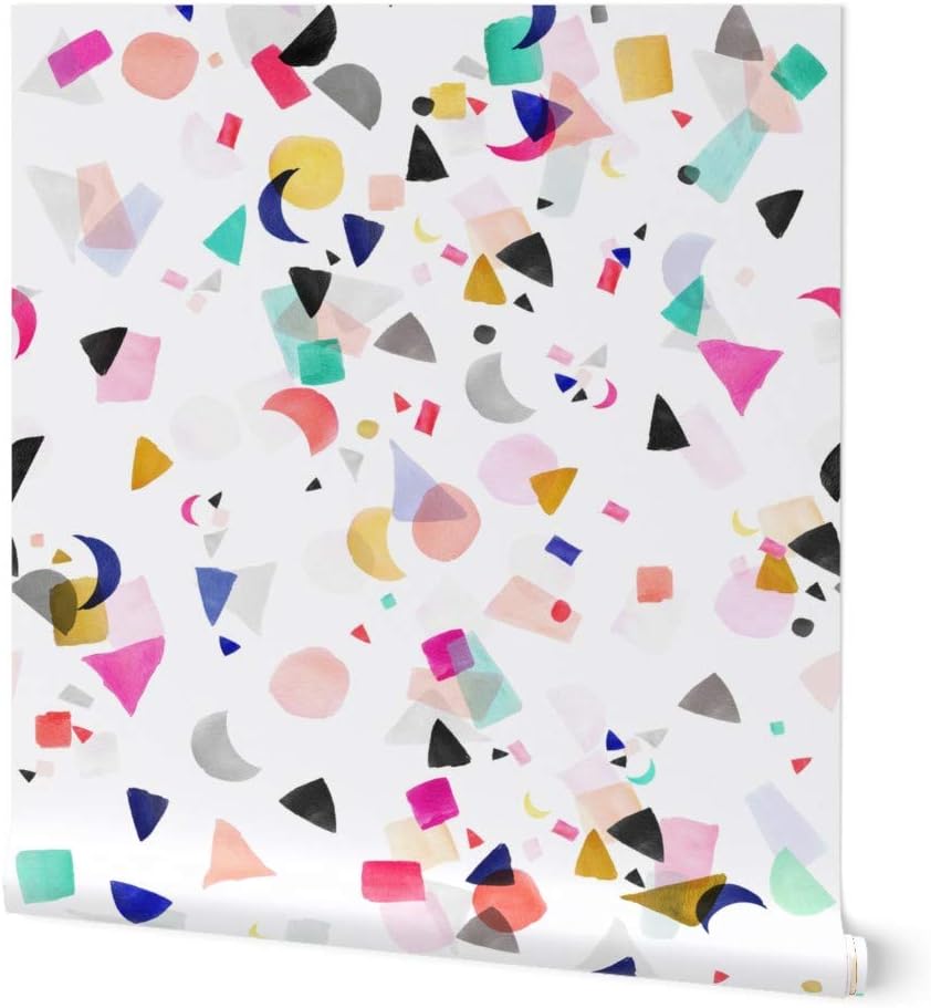 Spoonflower Despegar y pegar papel tapiz Swatch – Confeti Fiesta Cumpleaños Formas Colorido Acuarela Abstracto Geométrico Lindo Mod Personalizado