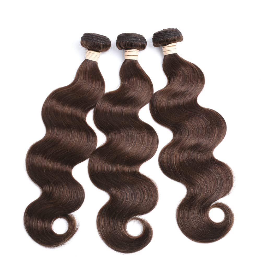 ALLRUN Manojos de cabello humano ondulado marrón (24 26 28) marrón oscuro 100% brasileño virgen Remy armadura de cabello humano 10A, 3 paquetes de
