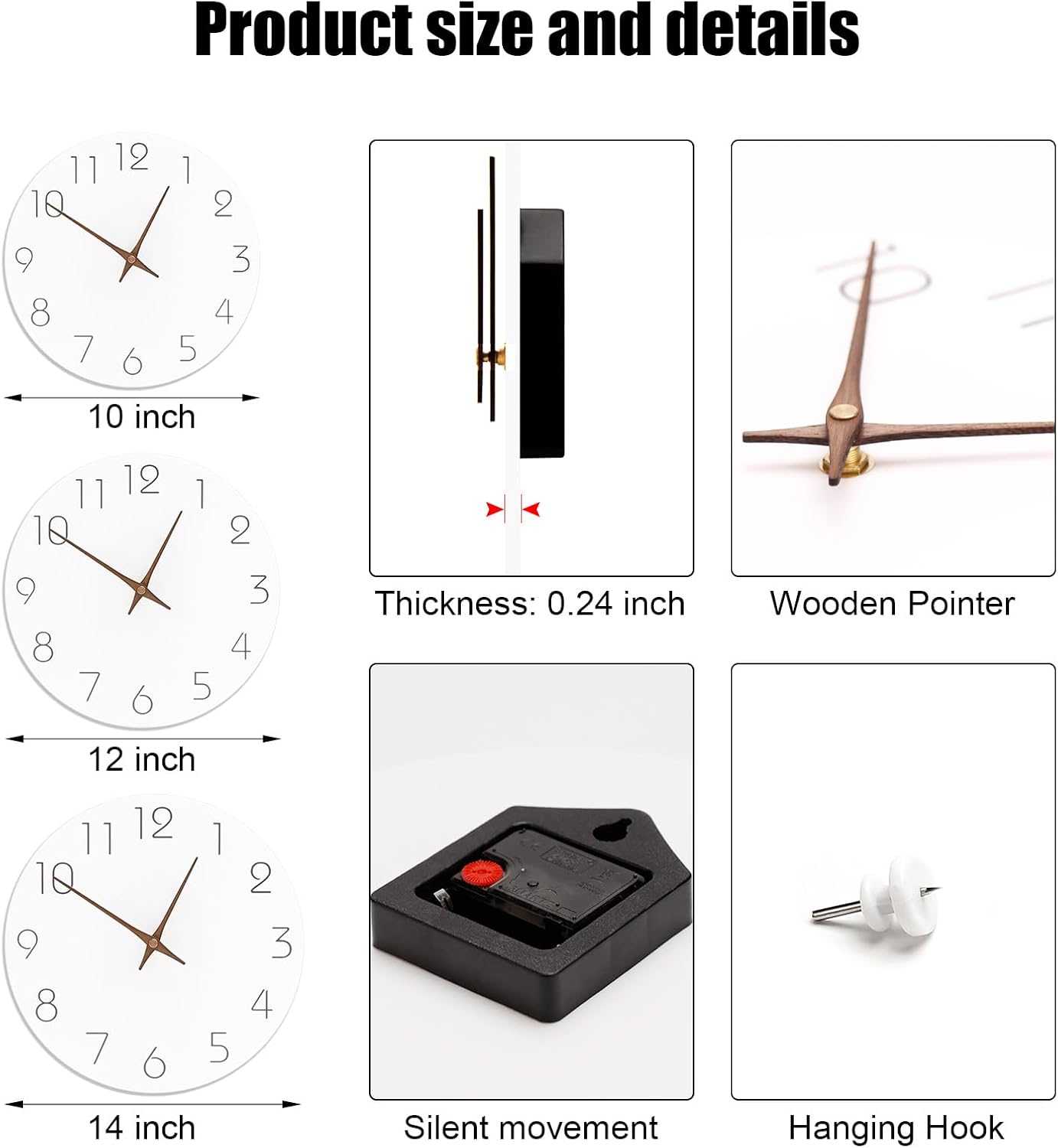 WLIEYEE Reloj de pared de madera de 10 pulgadas con movimiento de barrido sin tictac, funciona con pilas, reloj decorativo para sala de estar,