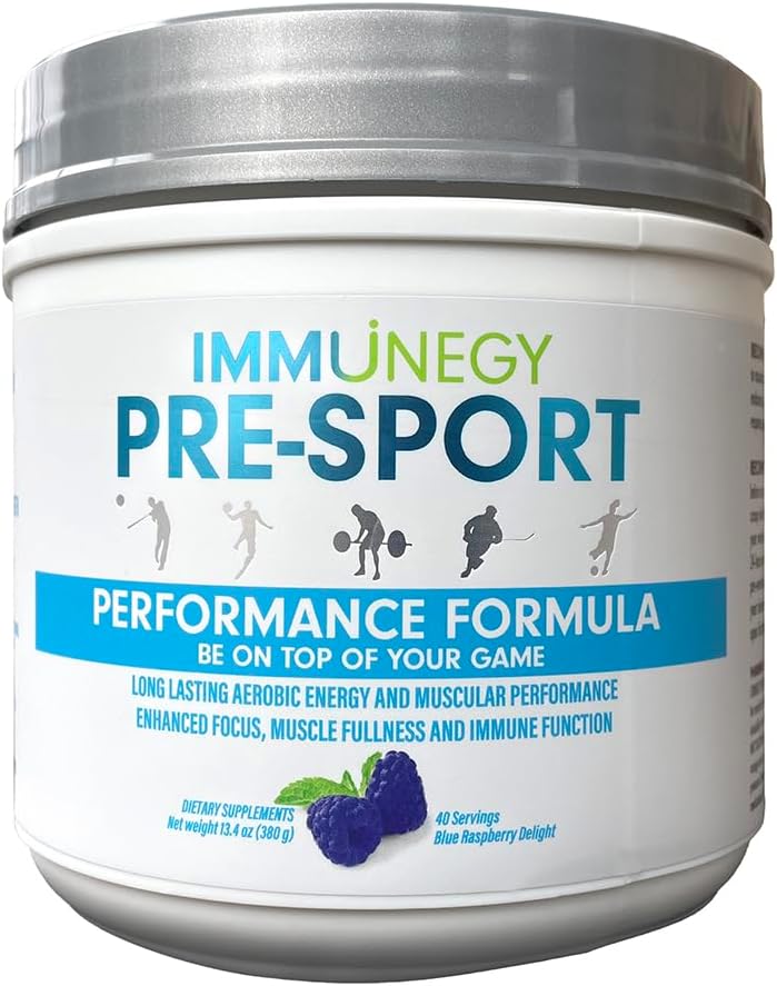 IMMUNEGY – Fórmula pre-entrenamiento de rendimiento predeportivo (delicia de frambuesa azul). 45 porciones