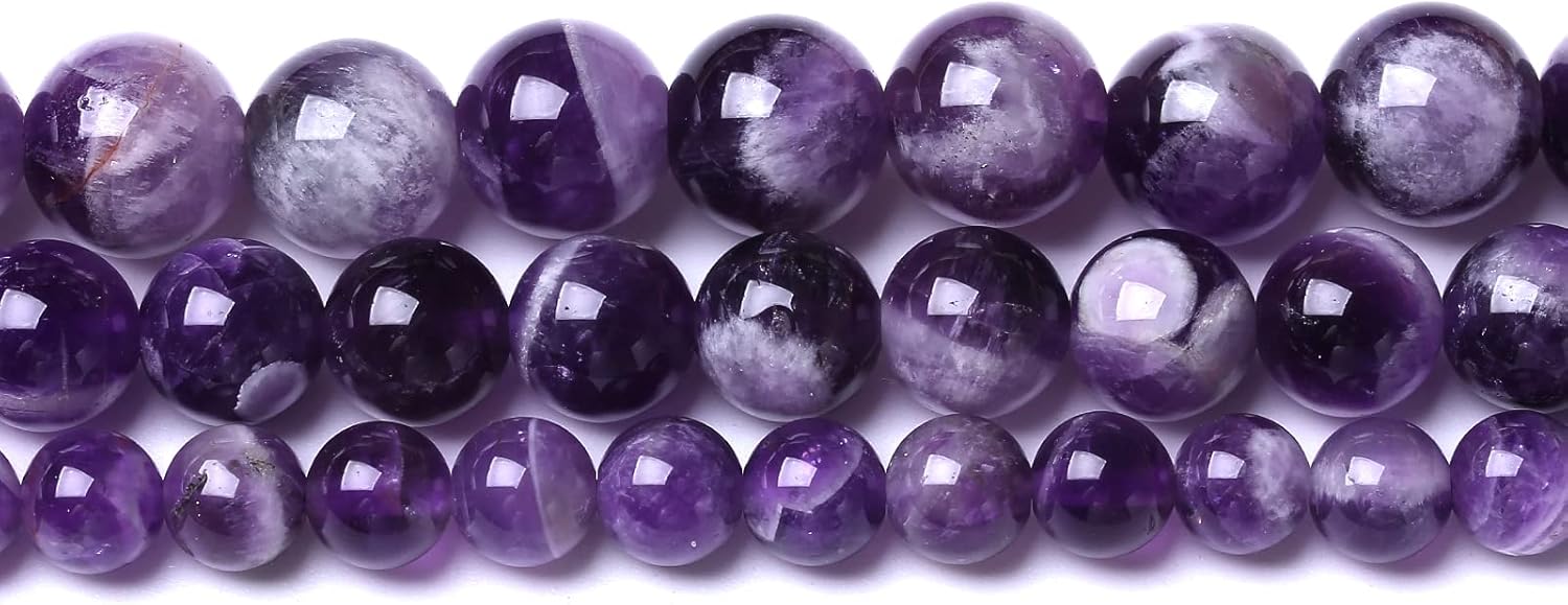 45 cuentas de 0.315 in de color morado natural, amatistas de encaje de ensueño, redondas, sueltas, piedras preciosas para hacer joyas y bricolaje de