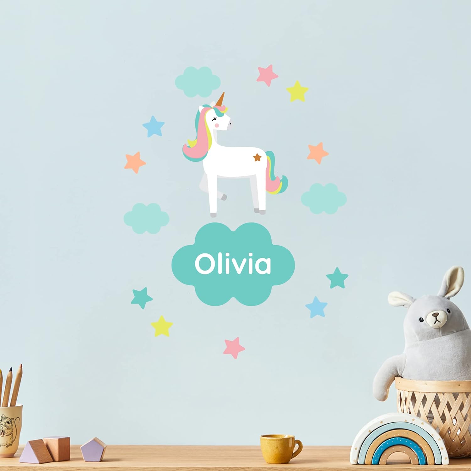 Teddylabels – Calcomanías de puerta reutilizables de unicornio mágico para habitaciones de niños con personalización de nombre – Calcomanías de