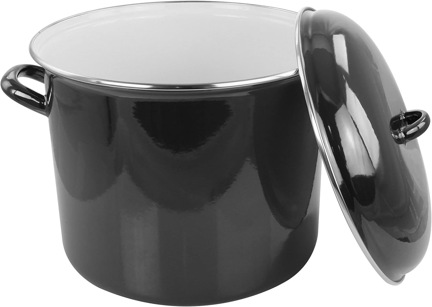 Olla de acero esmaltada de 12 cuartos con tapa negra
