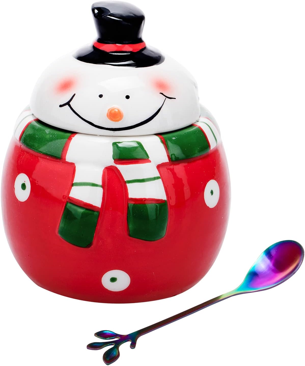 Azucarero de cerámica con tapa y cuchara, elegante recipiente para azúcar con bonito diseño de muñeco de nieve navideño, decoraciones navideñas,