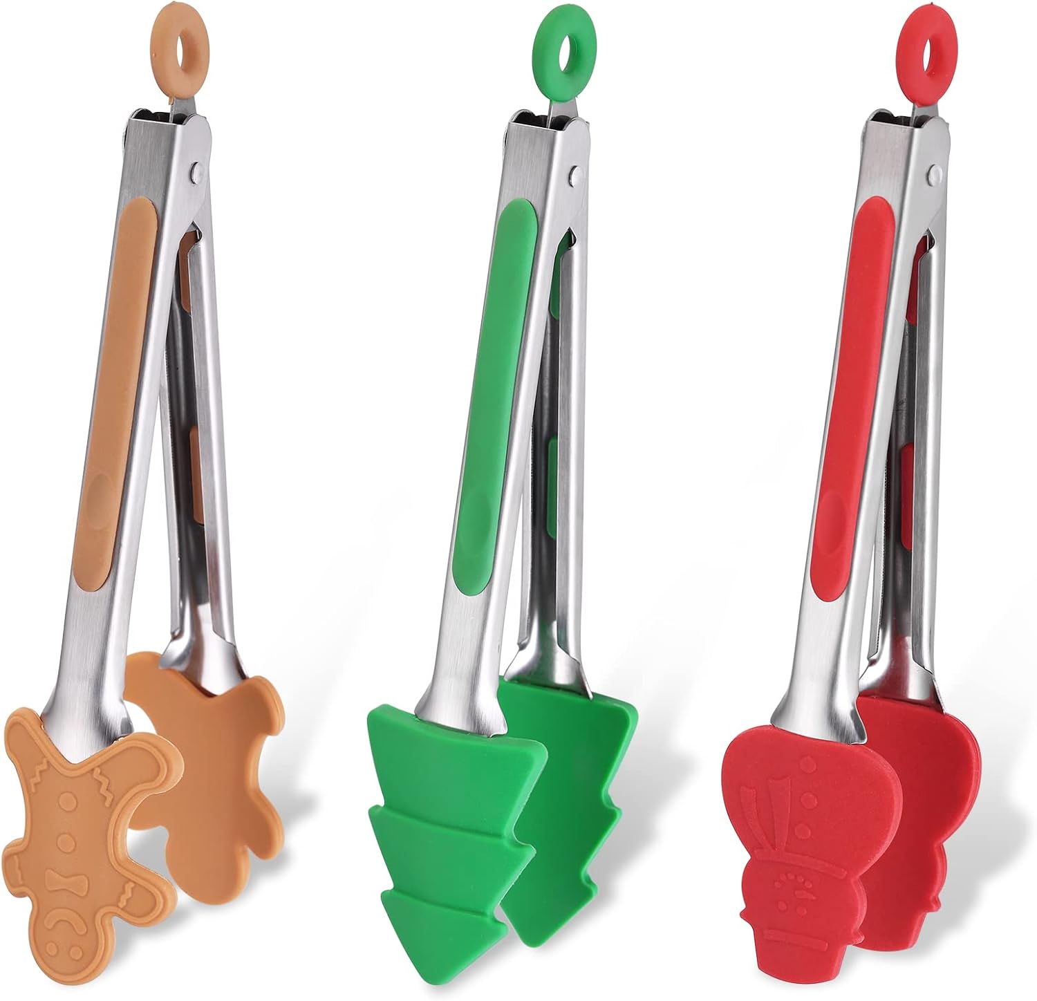 3 pinzas de silicona de Navidad, pinzas de estilo pequeño de 7 pulgadas para cocinar, pinzas coloridas para niños pequeños que sirven alimentos,