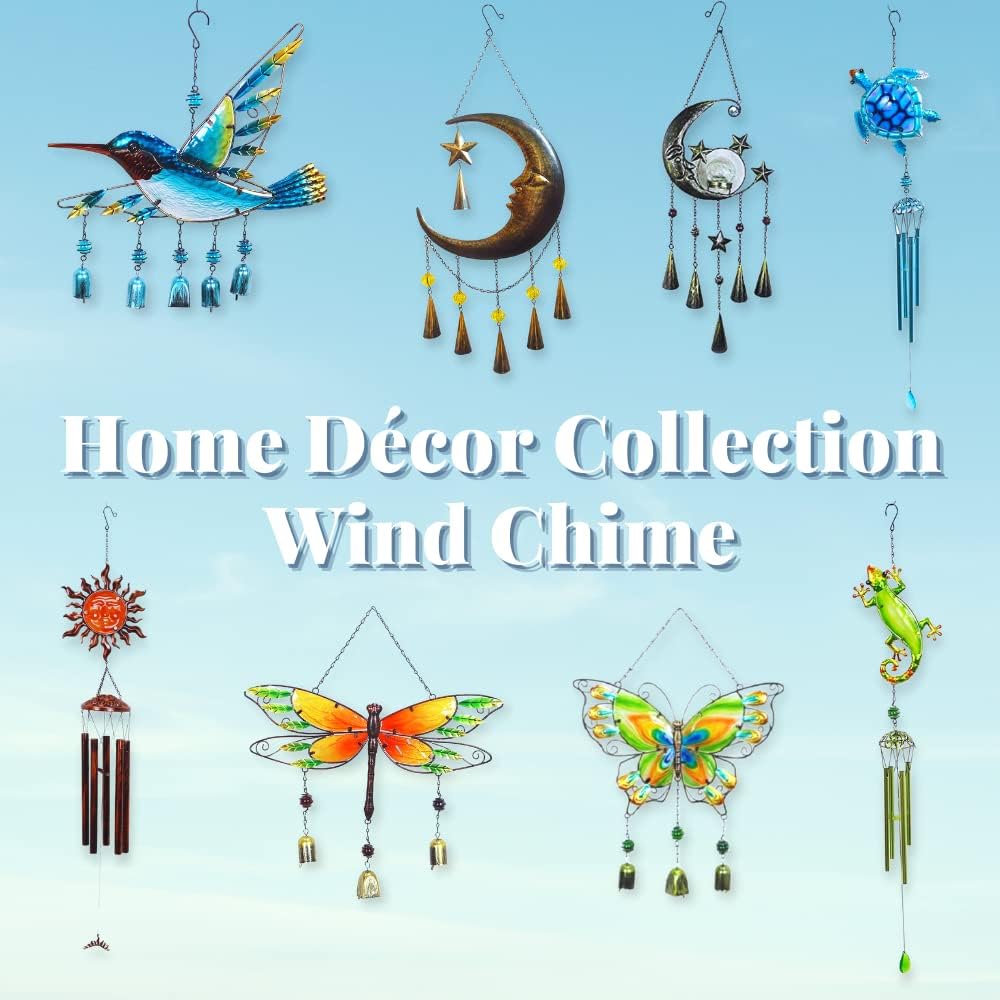 Comfy Hour Spring is Here Collection – Campanilla de viento decorativa de 38 pulgadas, diseño de luna y sol, decoración de campana de viento colgante