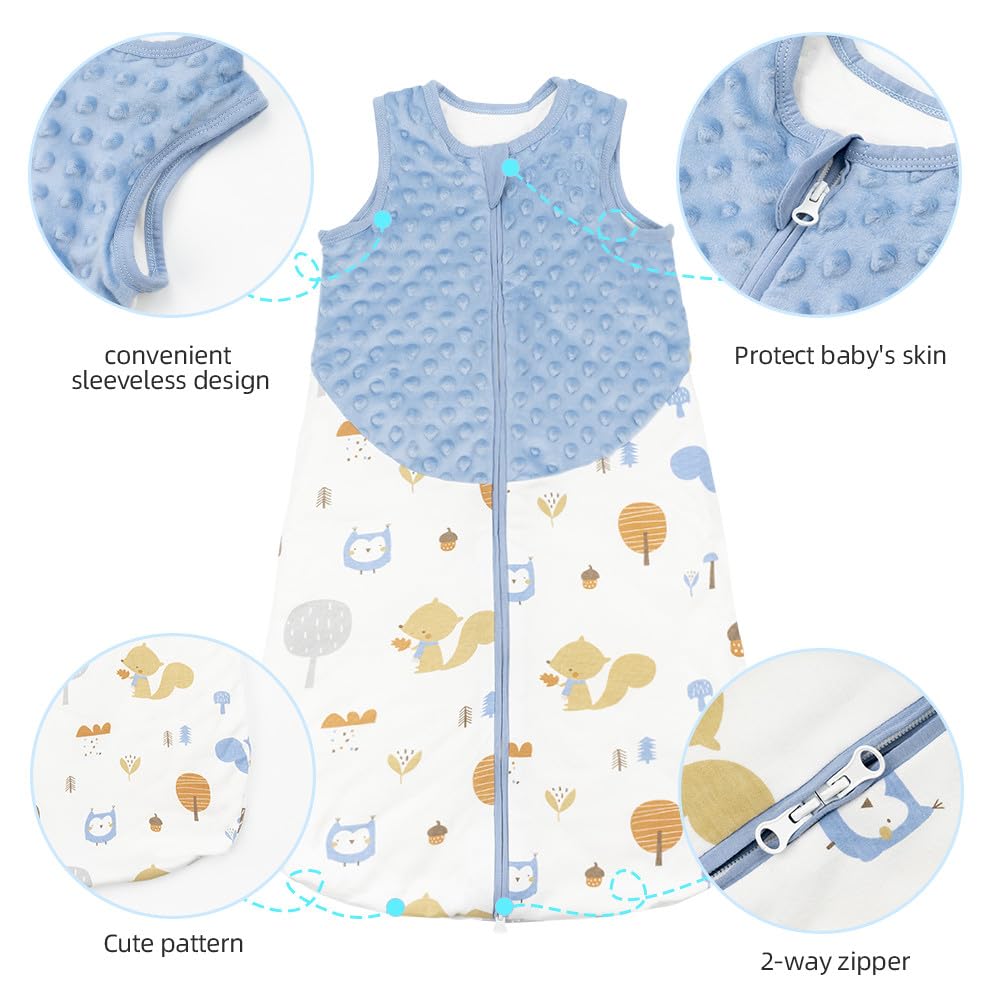 2.0 TOG – Saco de dormir para bebé, con felpa de punto minky, sin mangas, de algodón, con cremallera de 2 vías para recién nacidos, color azul, M