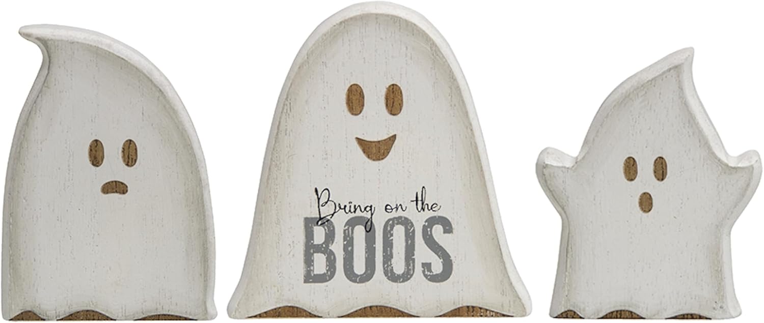 The Bridge Collection “Bring on The Boos Ghost Shelf Sitters – Juego de 3 – Decoración de Halloween para temporada espeluznante – Decoración fantasma
