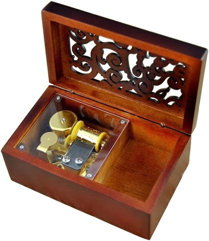 Caja musical de madera grabada antigua, caja musical de piel Elise, con movimiento chapado en oro, rectángulo