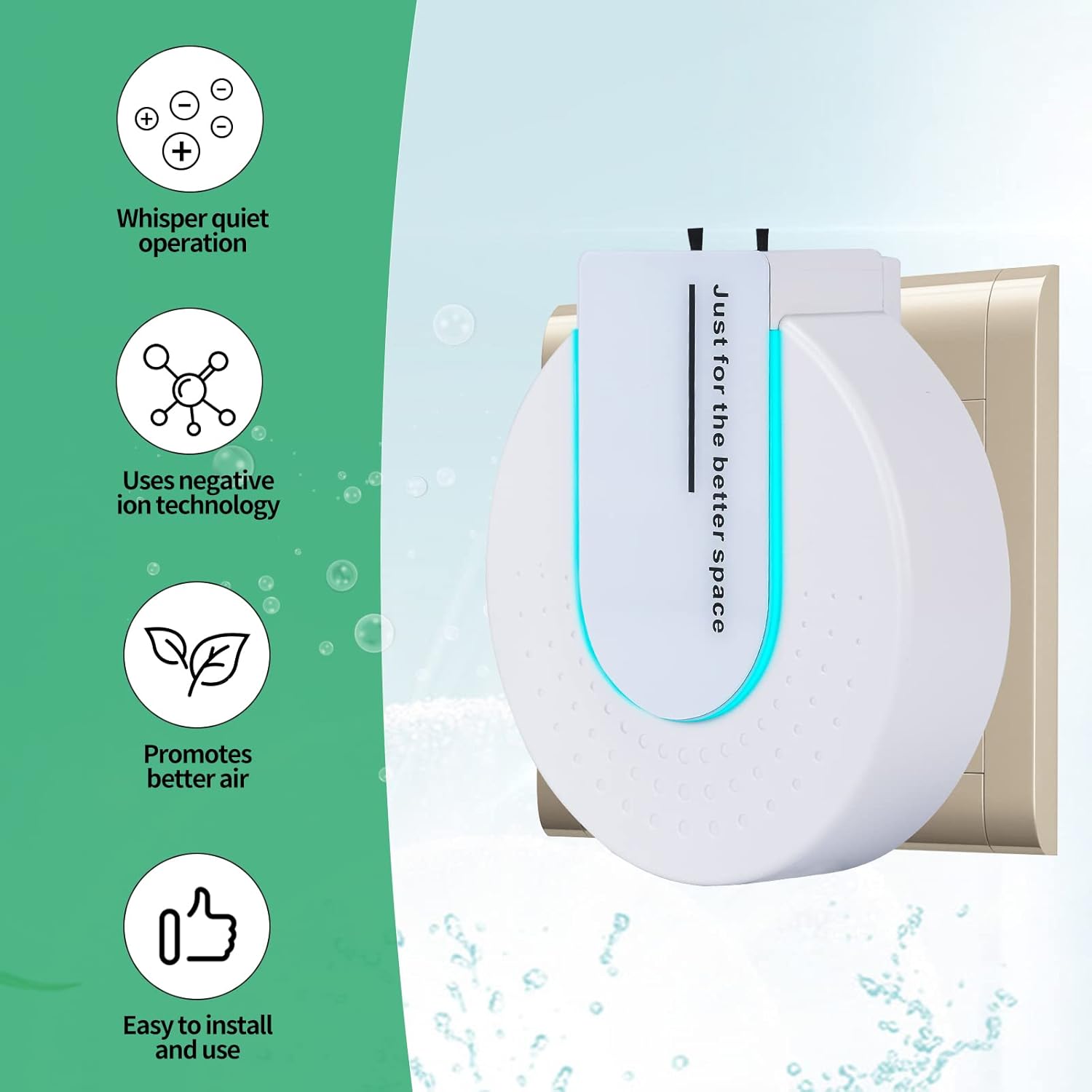 Enchufe de iones negativos, generador de iones negativos portátil para el hogar, aniones para habitaciones con olor y humo, generalmente se utiliza