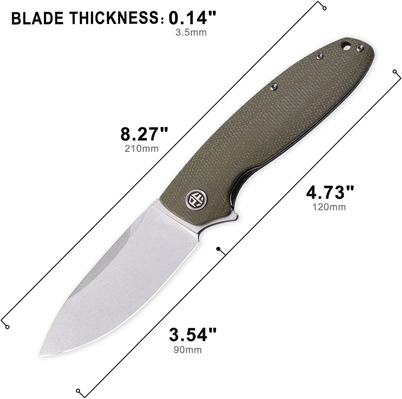 Petrified fish PFB01 Terra,3.54″ D2 Hoja de acero, Micarta Hande Flipper Liner lock Cuchillo plegable (verde)