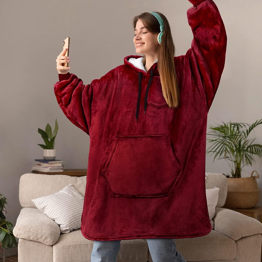 PAVILIA Manta con capucha para mujer, manta Sherpa para hombre, acogedora manta de gran tamaño, sudadera con capucha