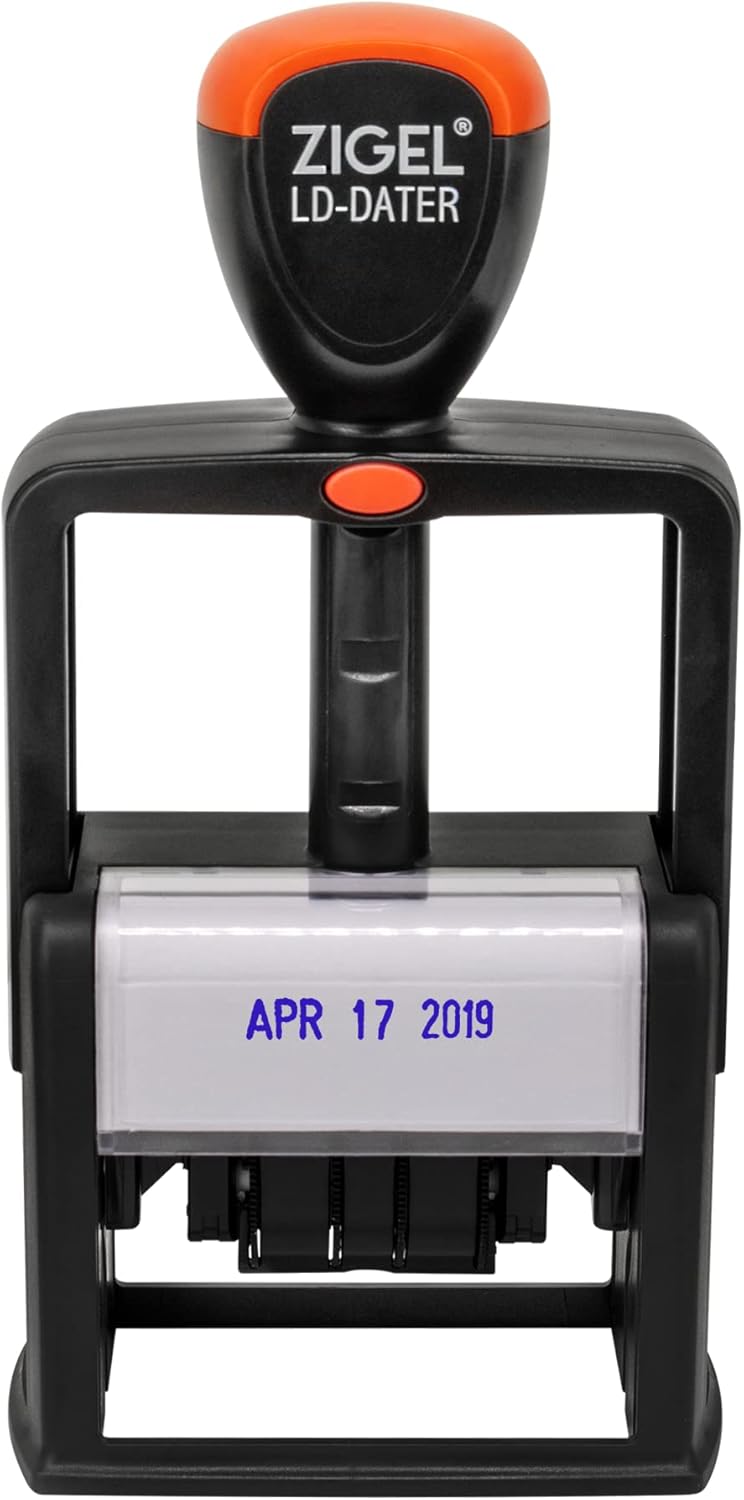 ZIGEL Sello de fecha autoentintado estilo resistente, tamaño profesional de fecha grande (LD56), tinta azul