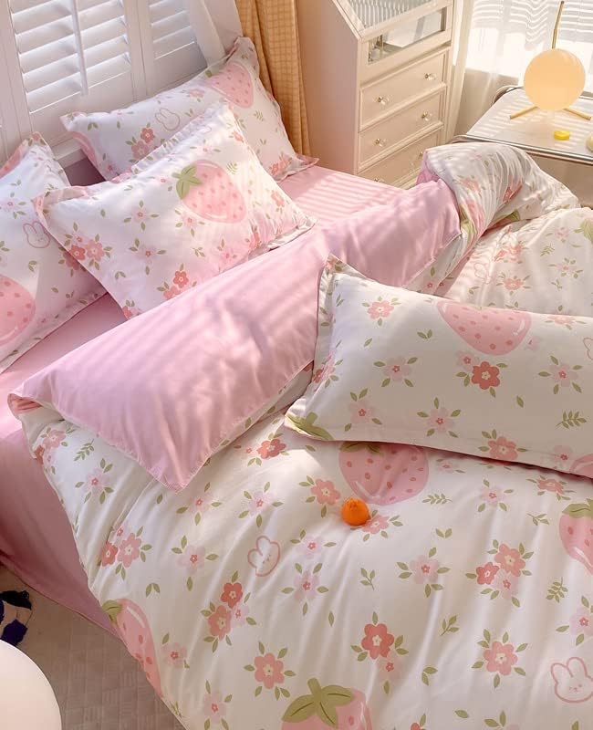 Fundas de edredón blancas y rosas tamaño King  Juego de edredón de 3 piezas con cierre de cremallera, funda de edredón y 2 fundas de almohada (sin