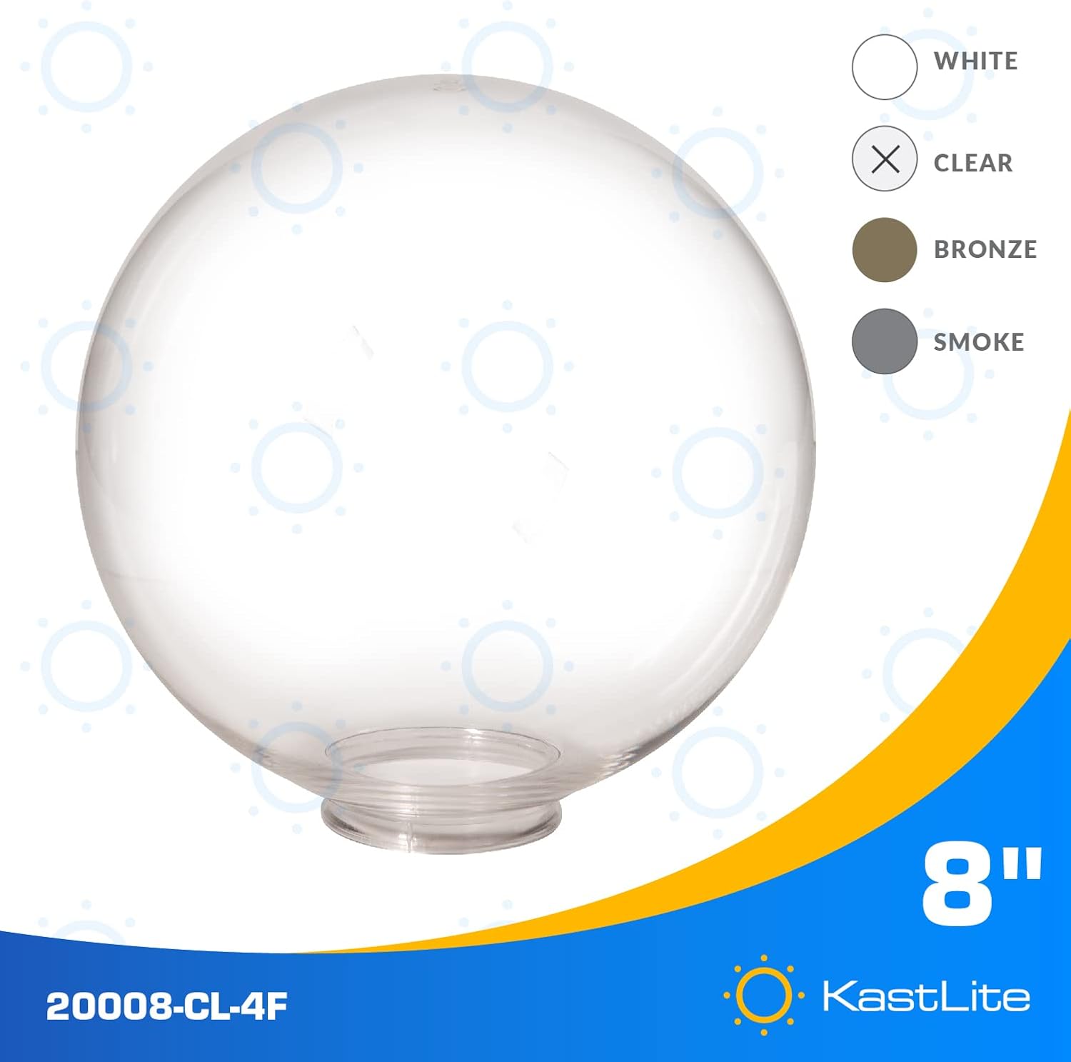 KastLite Globo de poste de lámpara de acrílico transparente de 8 pulgadas  Textura suave con cuello de ajuste de 3.91 pulgadas  Fabricado en los