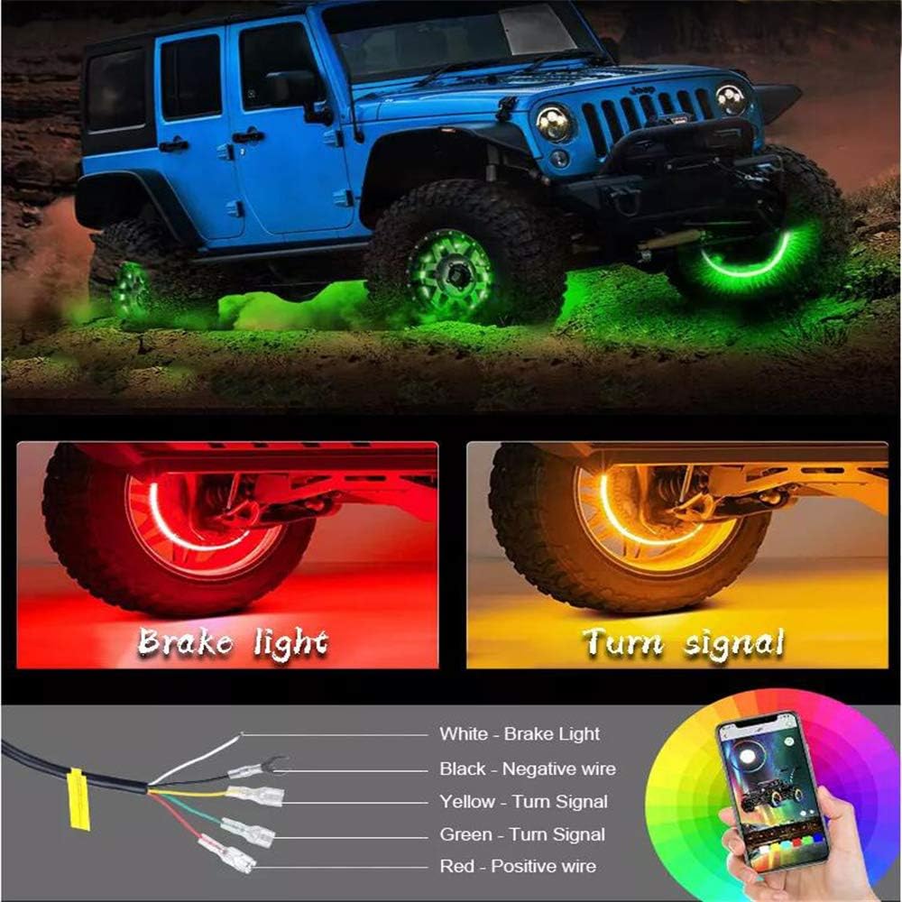 Juego de luces LED de 15.5 pulgadas para llantas de color de flujo de sueño para automóvil, camión, todoterreno, kit de anillo de rueda LED por