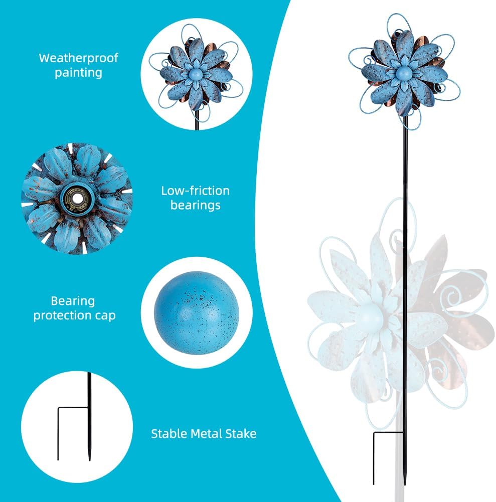 Molinillos de viento para exteriores, molinetes de jardín de flores de metal, esculturas de viento de jardín y molinillos para decoración de patio,