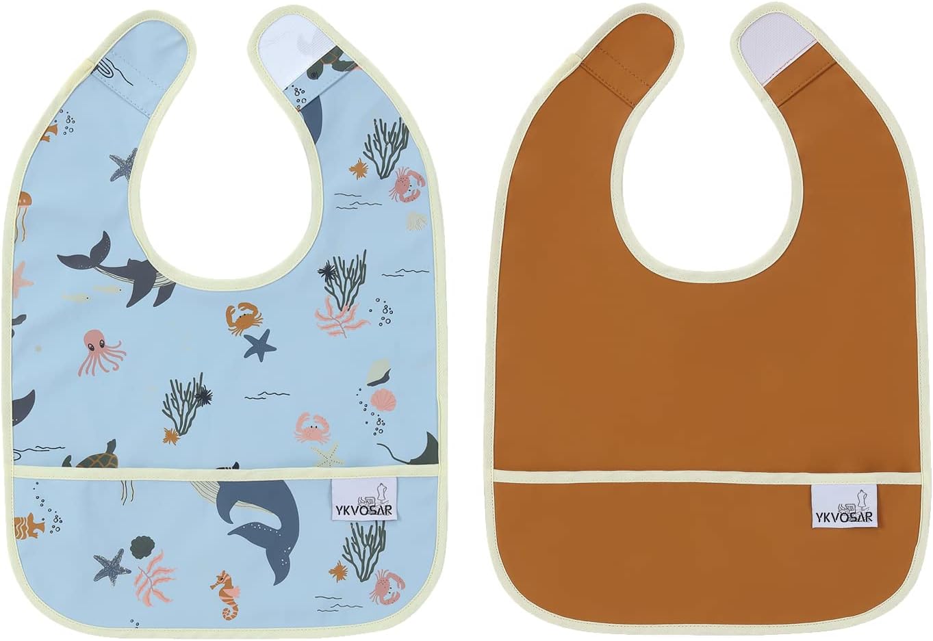 YKVOSAR Baby Bibs for Eating Waterproof Baby Bibs Baby Feeding Bibs 2 Packs Washable Baby Food Bibs 6-24 Months