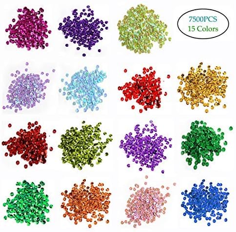 Lentejuelas iridiscentes en bolsa para manualidades, mezcla de 15 colores, 0.236 in, 7500 unidades, lentejuelas arcoíris a granel surtidos para