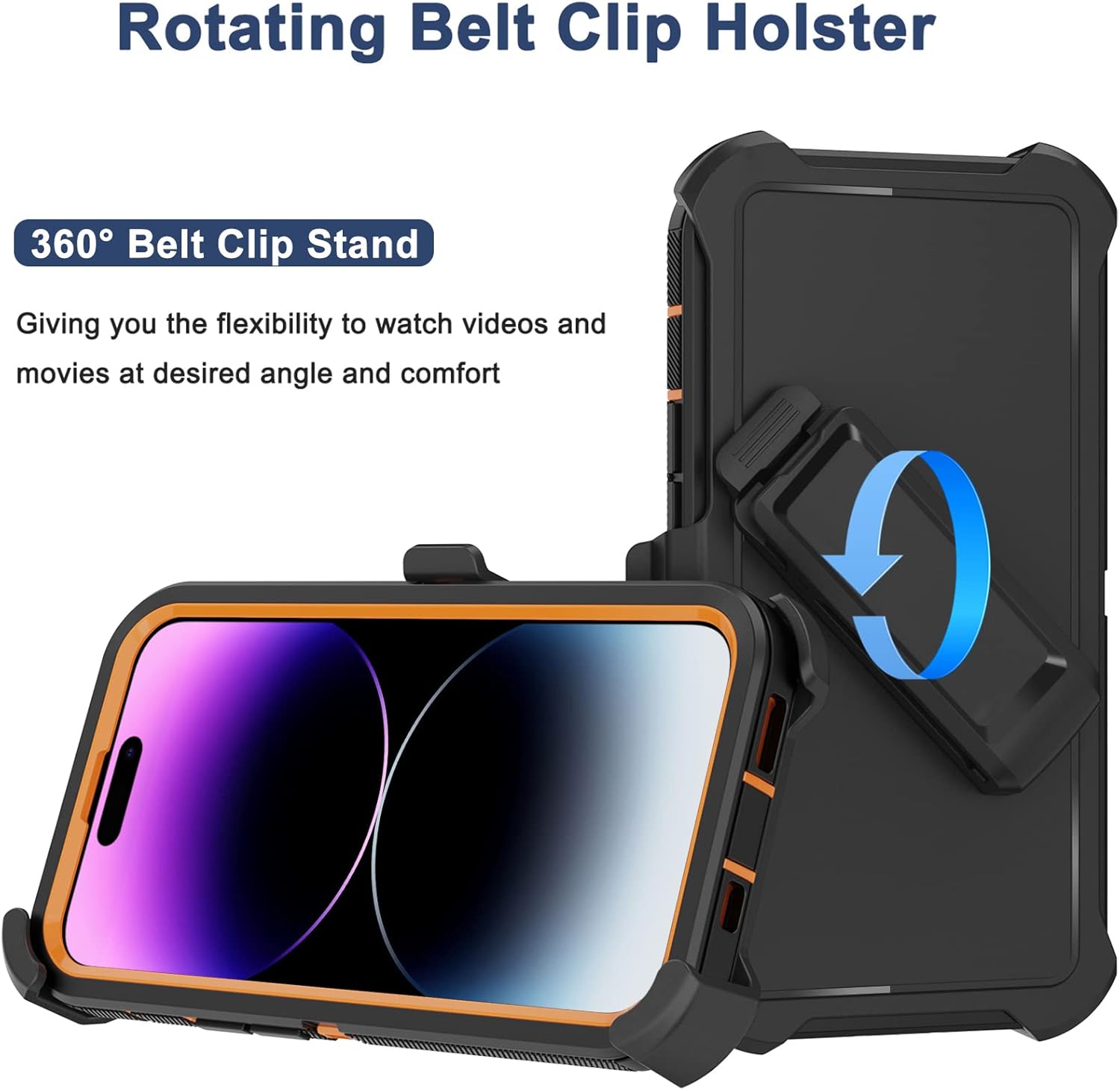 Funda para iPhone 14 Pro Max (6.7 pulgadas) con funda de clip para cinturón, 2 protectores de pantalla, resistente grado militar, cuerpo completo, a