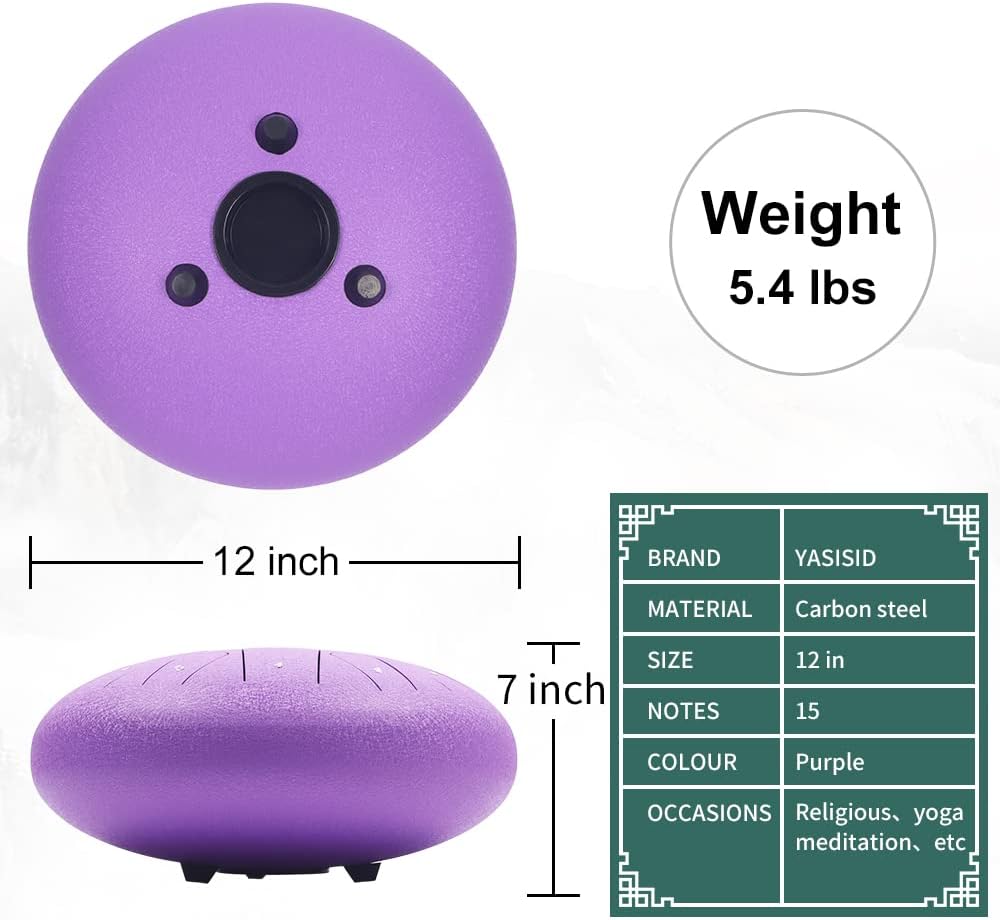 Tambor de lengua de acero de 12 pulgadas, 15 notas, instrumentos musicales, instrumento de percusión de tambor de mano, con bolsa suave, libro de