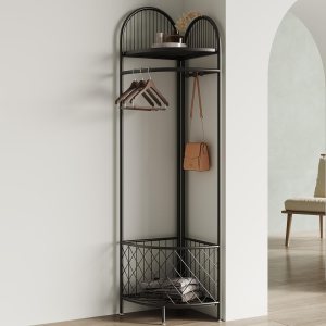 Perchero de esquina con almacenamiento, árbol de esquina de pasillo, perchero de esquina de metal, perchero de esquina con cesta de almacenamiento y Perchero de esquina con almacenamiento, árbol de esquina de pasillo, perchero de esquina de metal, perchero de esquina con cesta de almacenamiento y