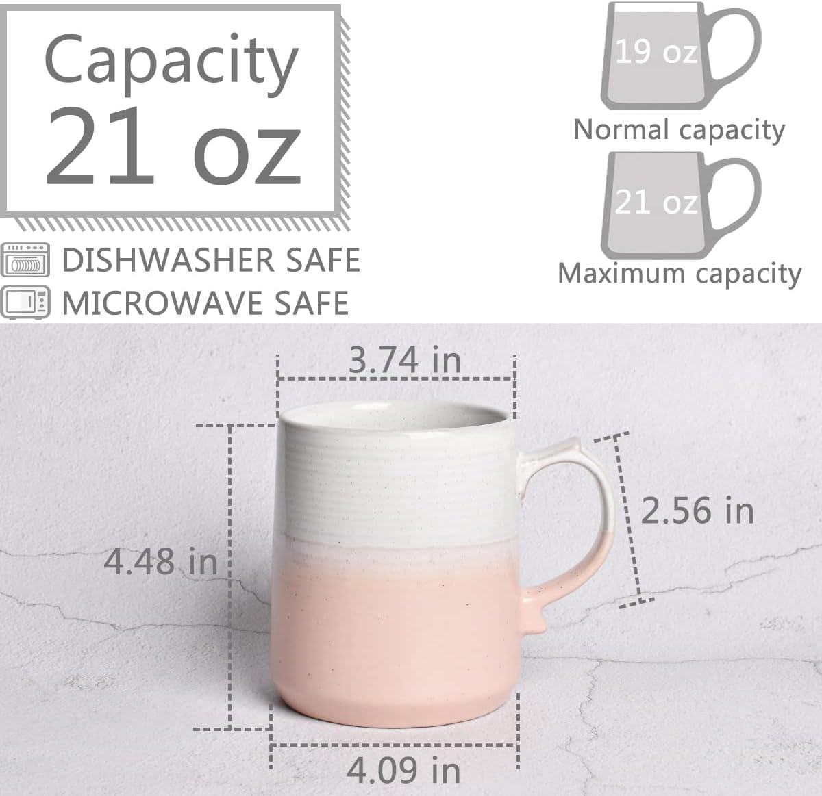 Bosmarlin Taza de café grande de cerámica, taza de té grande para la oficina y el hogar, apta para lavavajillas y microondas, 1 unidad (rosa, 1)