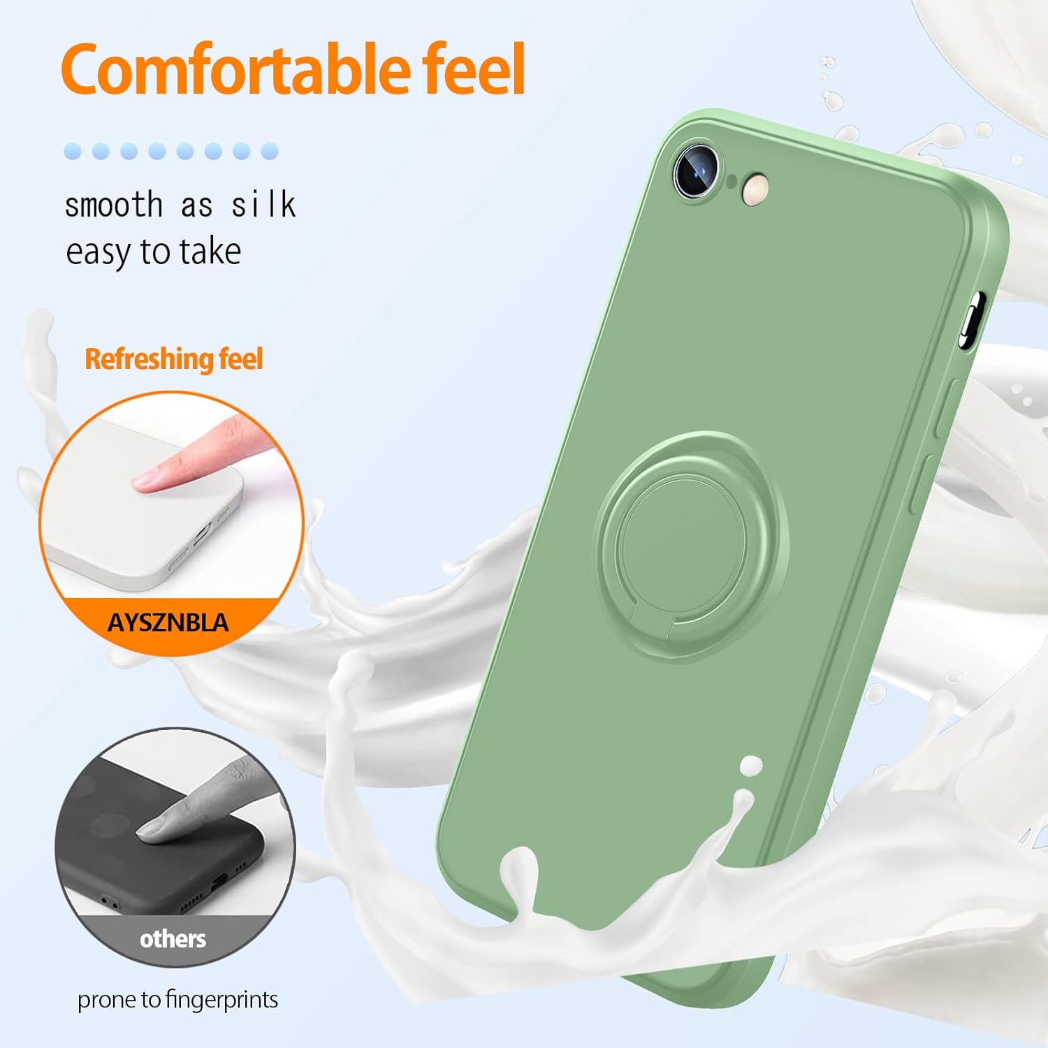 AYSZNBLA Funda para Samsung Galaxy S23 Ultra, con soporte de anillo giratorio de 360 y correa de silicona líquida, delgada, a prueba de golpes,