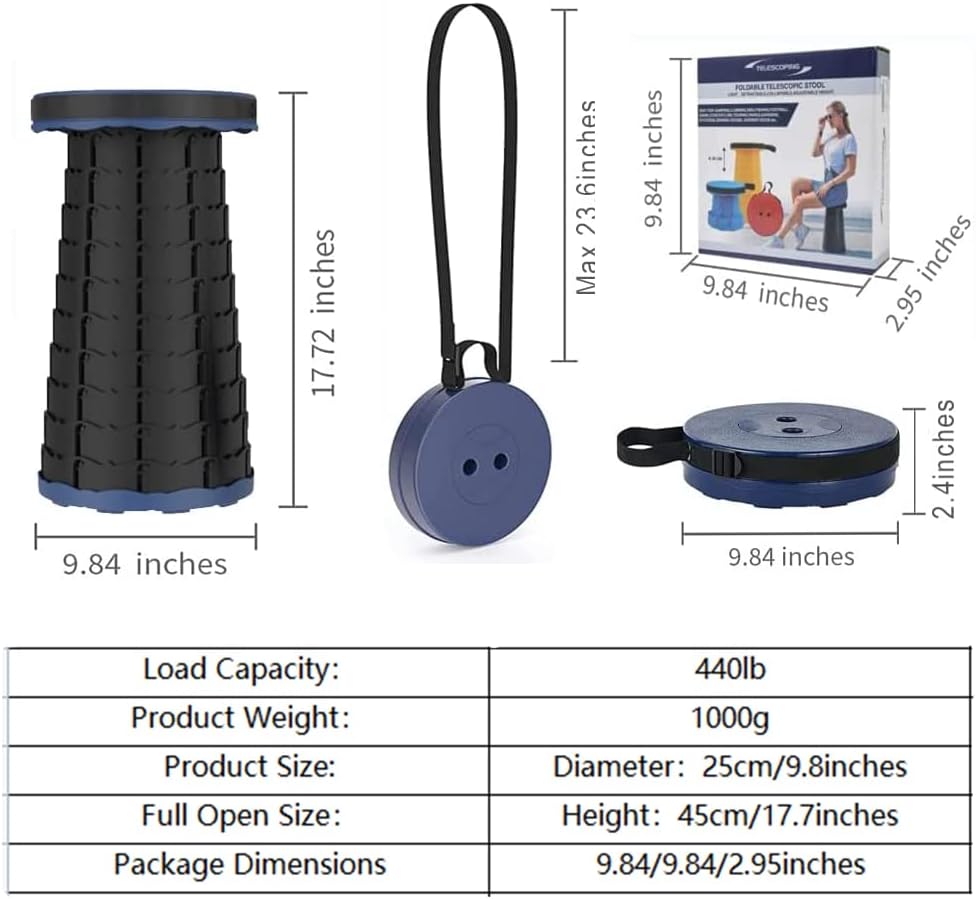 Taburete telescópico plegable portátil, taburete retráctil con mochila, taburetes de campamento resistentes y ligeros, para senderismo al aire