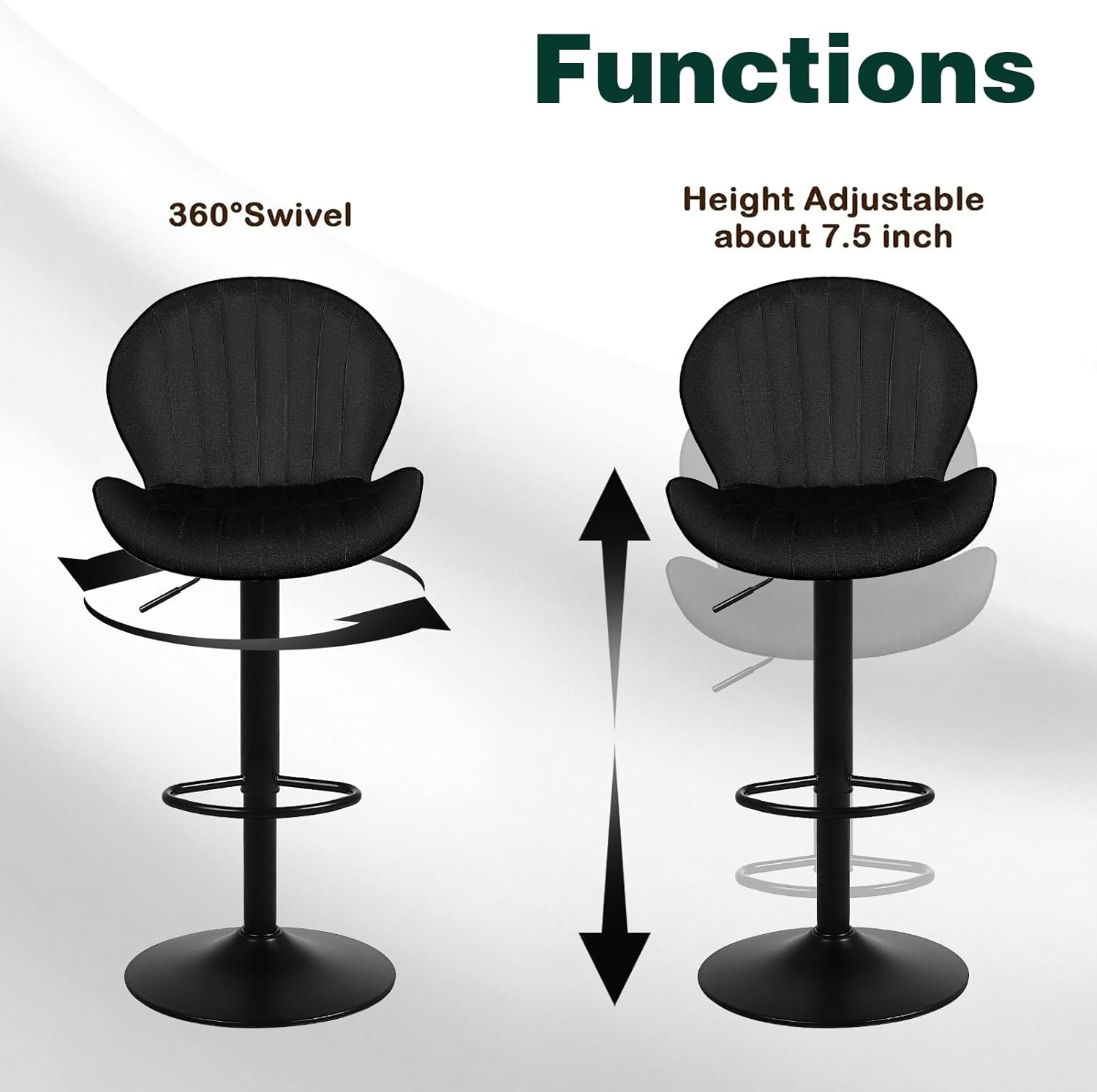 Youhauchair Juego de 2 taburetes de bar modernos, taburetes de bar giratorios de altura ajustable de terciopelo, sillas de encimera de isla de