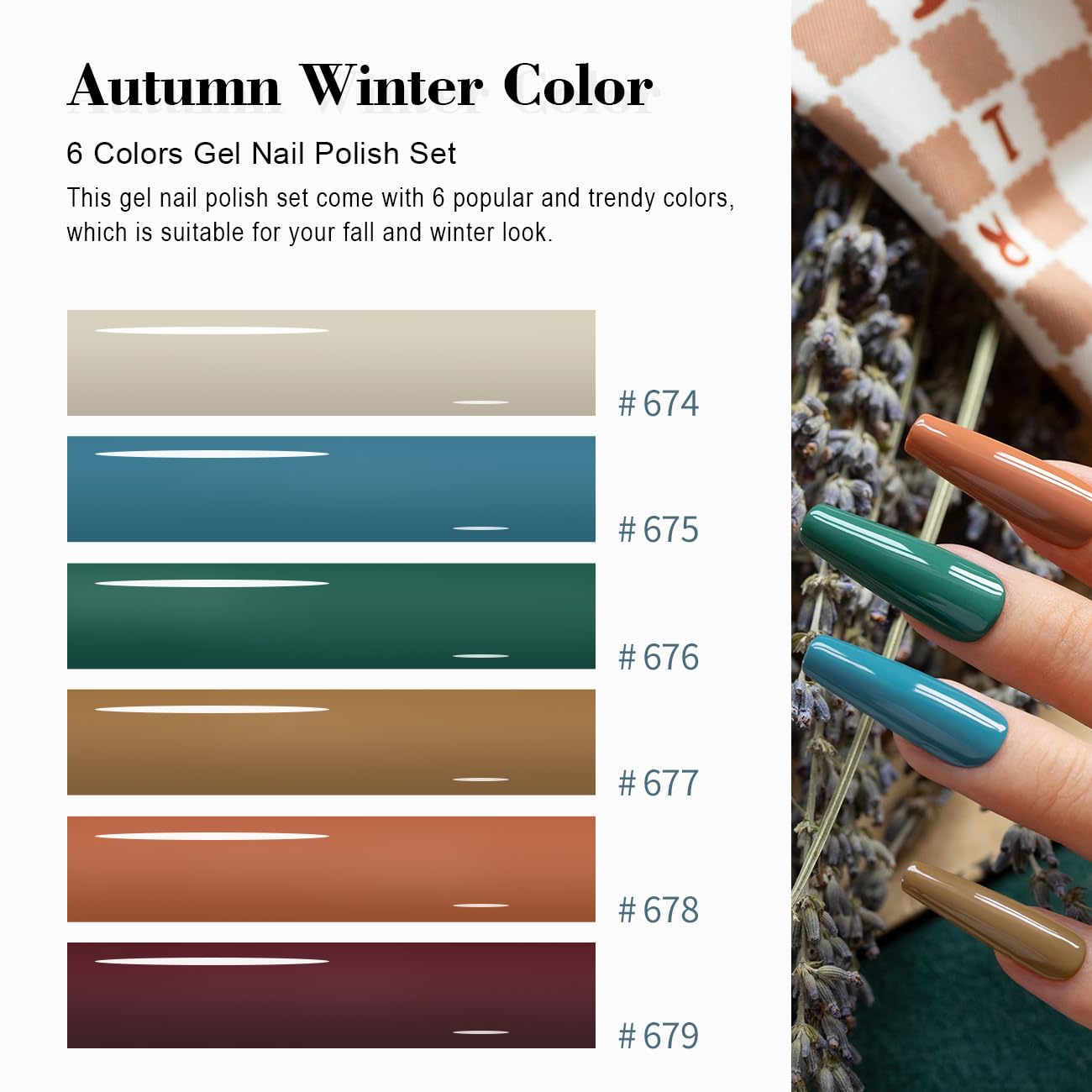 RARJSM Juego de 6 esmaltes de uñas de gel, color beige, azul lago, verde oscuro, marrón, caramelo, chocolate, marrón, otoño e invierno, colección de