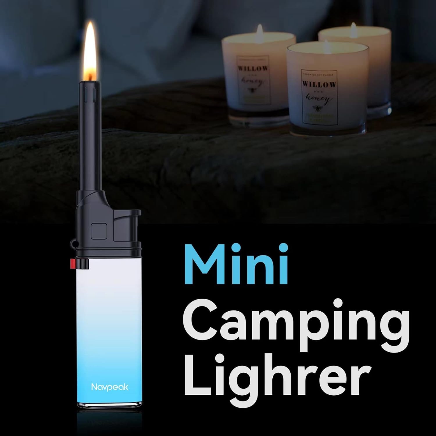 Navpeak Mini encendedor de velas, colorido juego de encendedores multiusos con varita extendida, práctico gas recargable para cocina, chimenea, luz