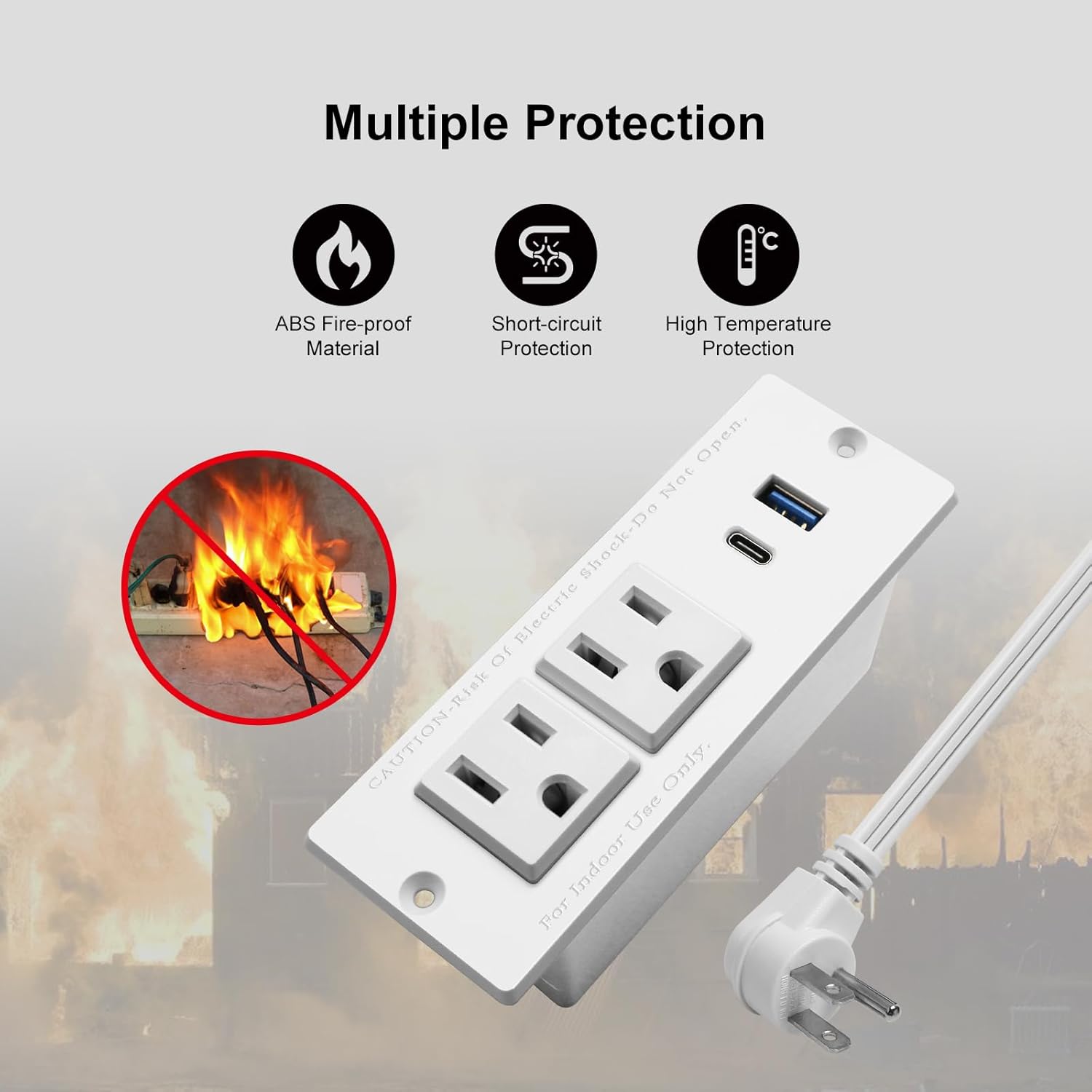 Regleta de alimentación empotrable USB C, estación de alimentación de escritorio de carga rápida, 2 tomacorrientes, 2 tomas de corriente USB (PD20W
