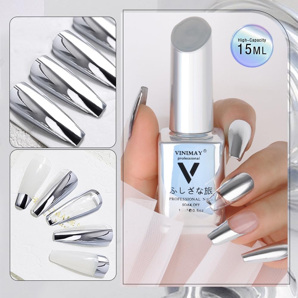 Gel de pintura metálica de 0.5 fl oz, esmalte de uñas de gel de espejo cromado plateado, pintura de metal 3D, gel de dibujo de espejo de uñas, gel
