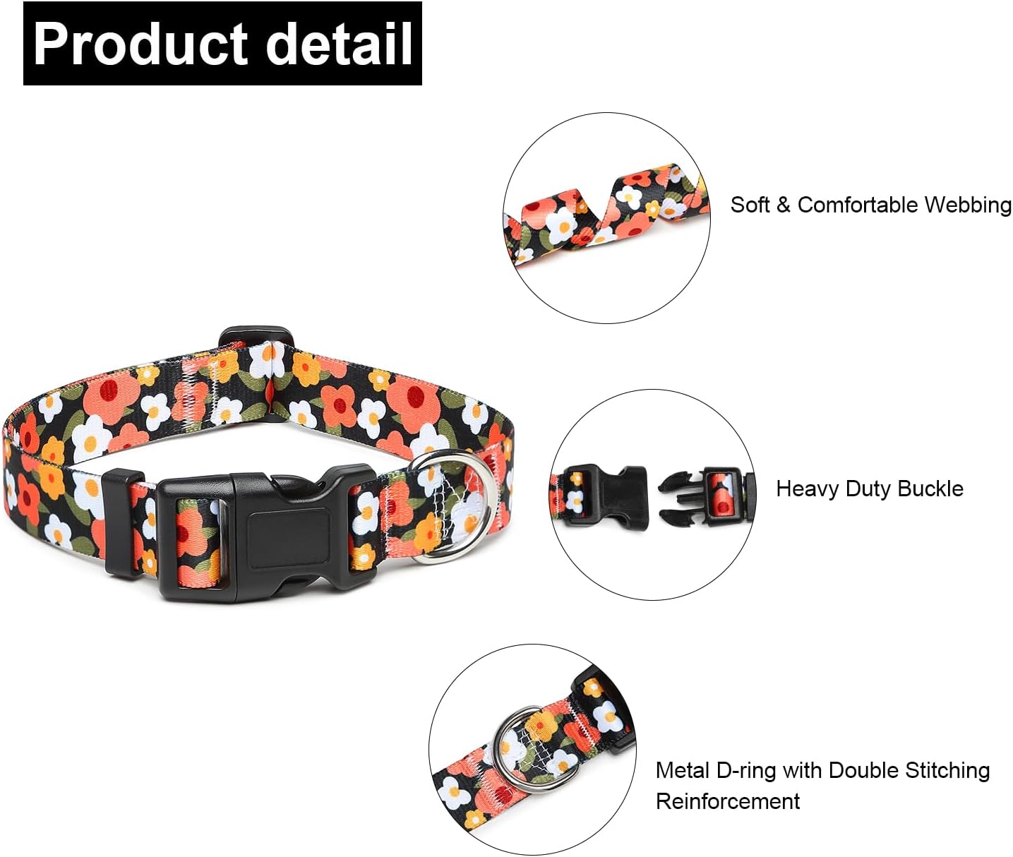 Suredoo Collar ajustable para perro con patrones, ultra cómodo, de nailon suave, transpirable, para perros pequeños, medianos y grandes (S, naranja