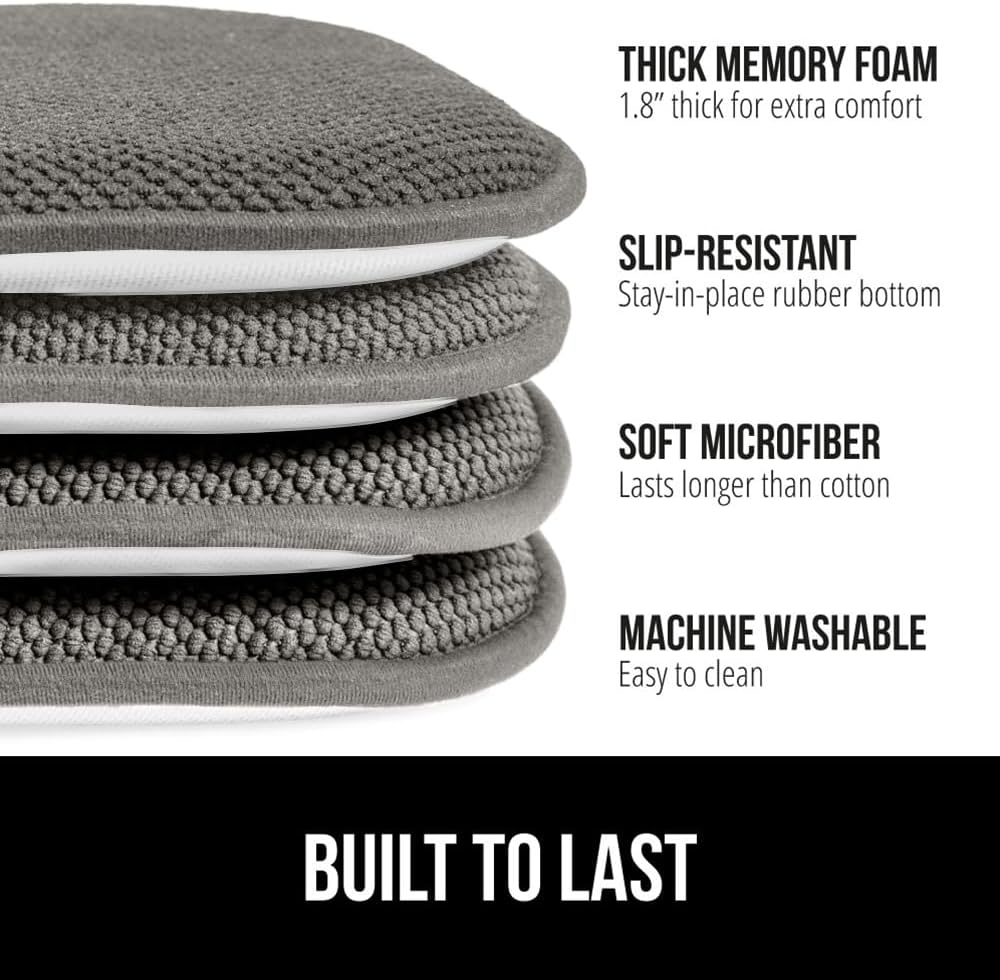 Gorilla Grip – Cojines de espuma viscoelástica para silla, de microfibra, se mantienen en su lugar, juego de 8, 16 x 16 pulgadas, color gris
